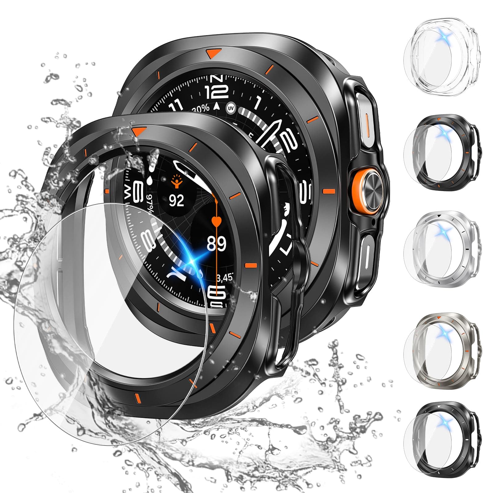 Tensea [5+5Pack for Samsung Galaxy Watch 7 Ultra Screen Protector Case 47mm Accessories, Hard PC Bumper/HD Anti-Fog Tempered Glass Protective Film, Face Cover Set Galaxy Watch 7 Ultra Case Women Men