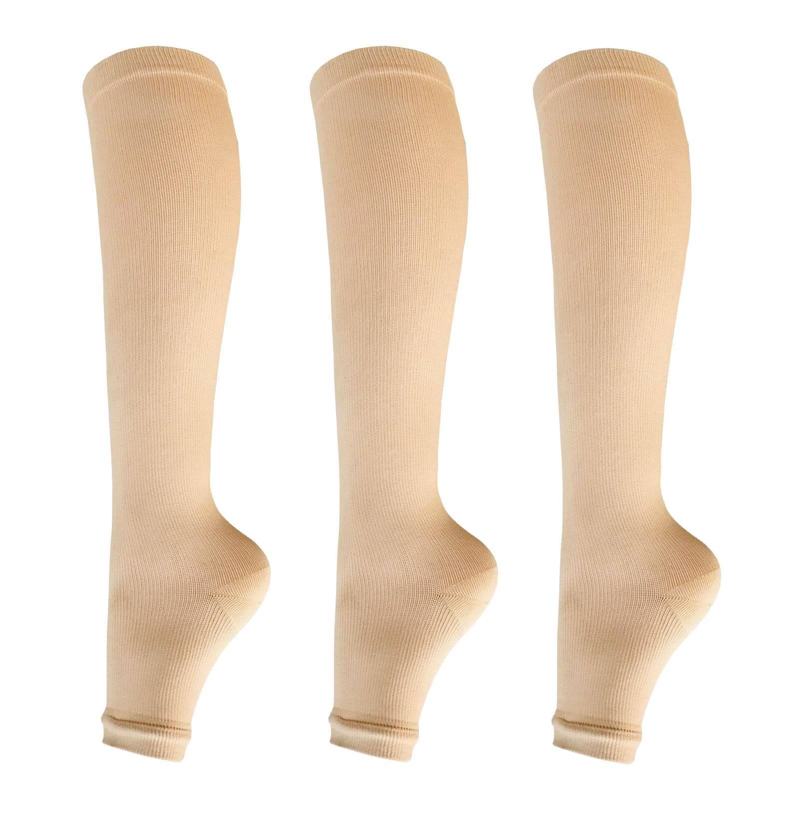 SHUTELIOpen toe toeless Compression Socks 3 Pairs 15-20 mmHg Support Pregnancy,Running,Sports,Flight Travel