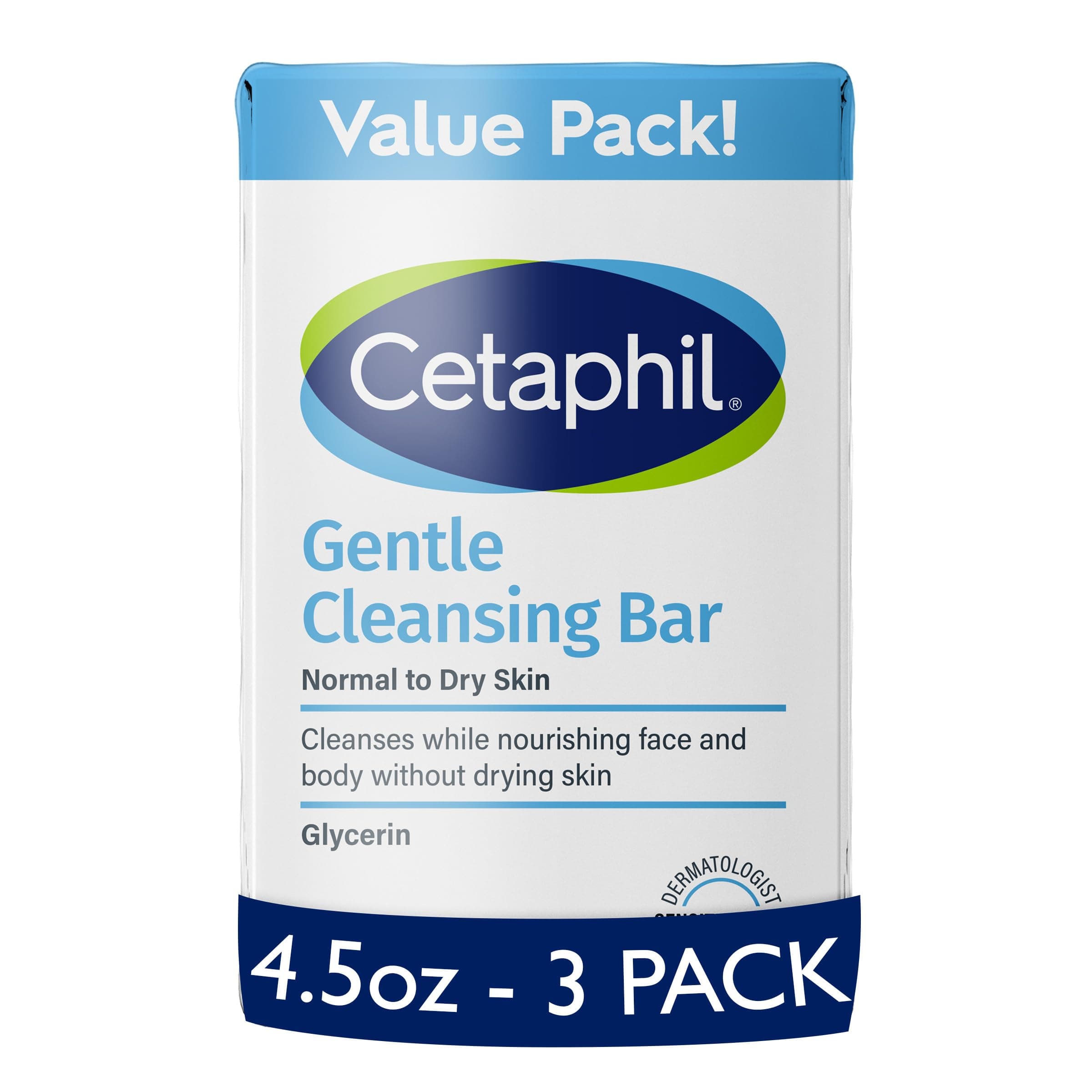 Gentle Cleansing Bar , 4.5 oz Bar (Pack of 3) , Nourishing Cleansing Bar For Dry, Sensitive Skin , Non-Comedogenic , Non-Irritating for Sensitive Skin , Dermatologist Recommended Brand