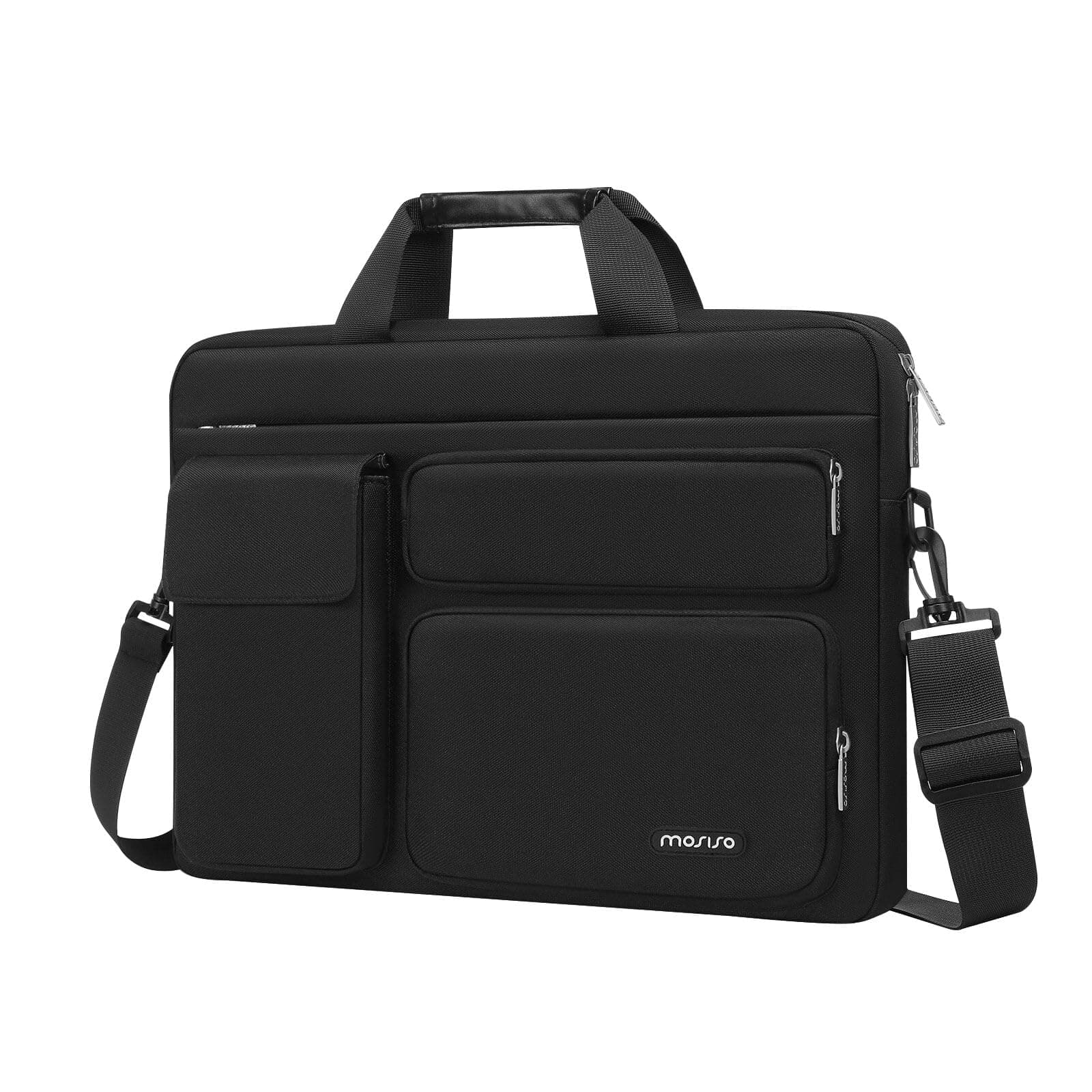 Laptop Bag 16 inch, 15-15.6 inch Computer Shoulder Bag Compatible with MacBook Air 15 M4 M3 M2/Pro 16 M4 M3 M2 M1, Notebook &2 Raised&1 Flapover&1 Horizontal Pocket&Handle&Belt, Black