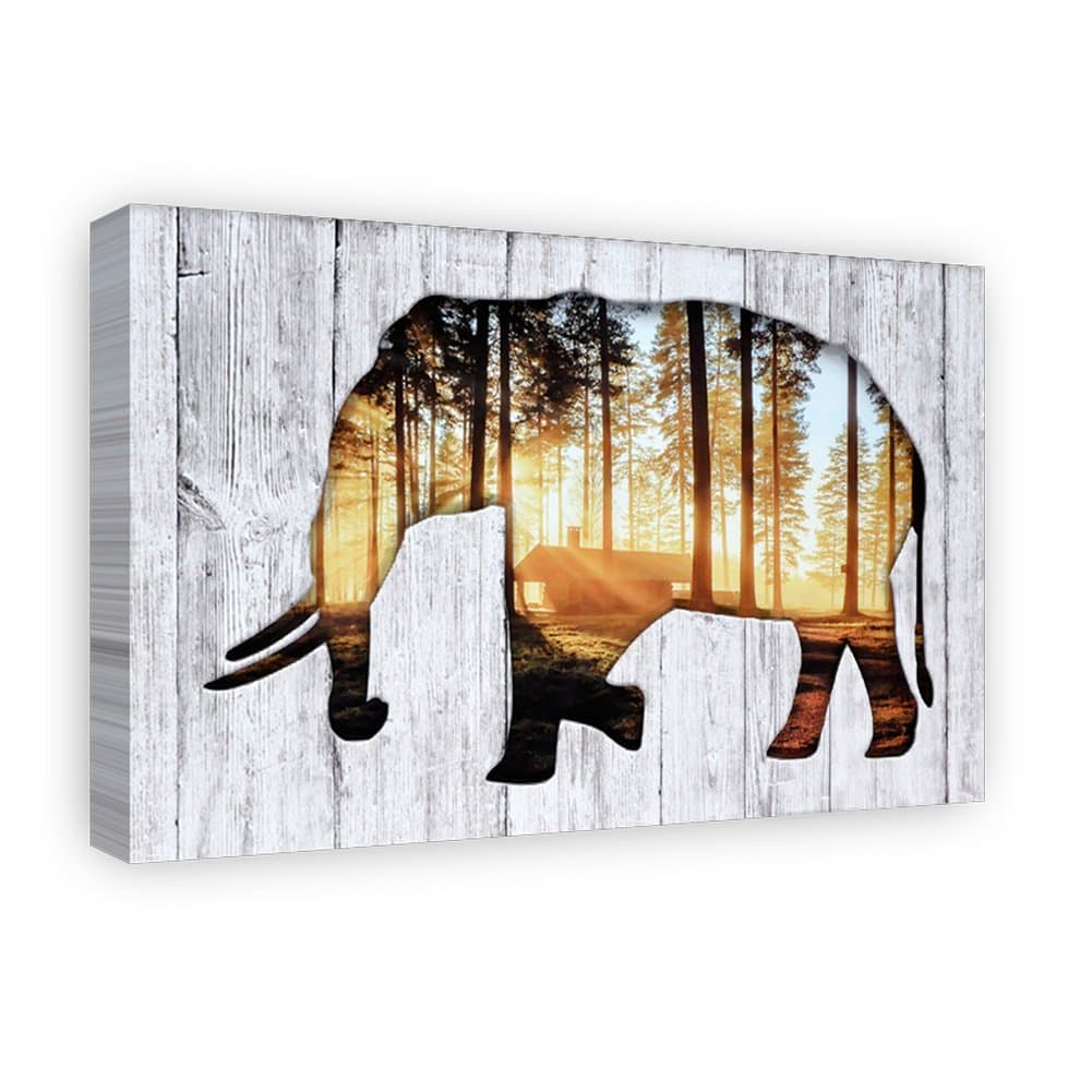 Clearance Modern Wall Art Print Elephan Animals Wall Decor Hollow HD Printings on Plexiglass 22.8x15.8inch 1pc Real Solid Wood Framed and Ready to Hang (00040-HD1)