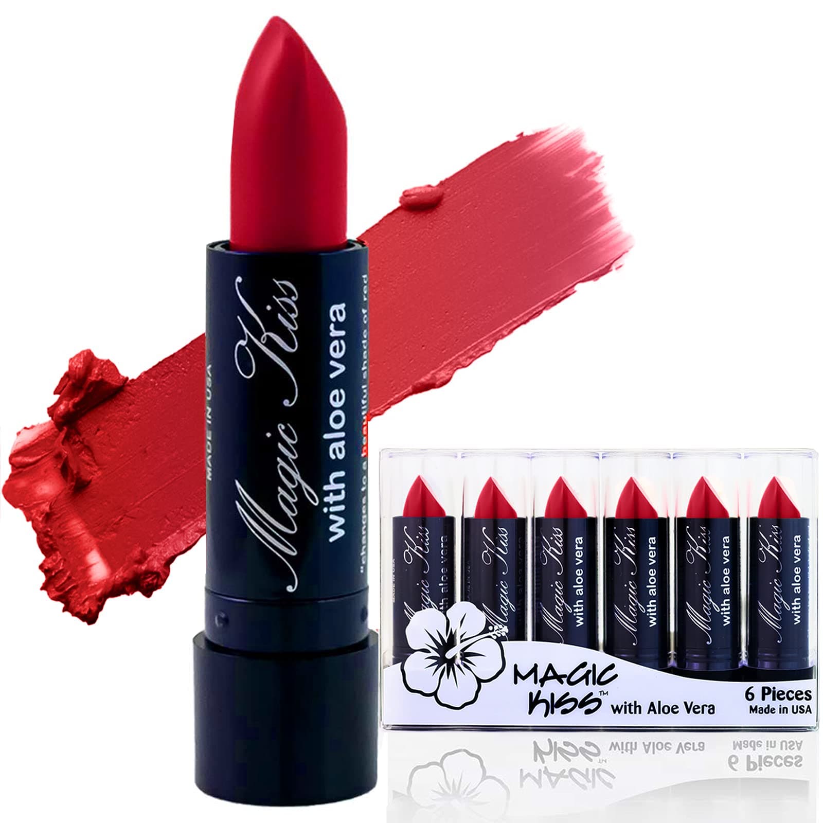 Lipstick Set Aloe Vera Color Changing 6 Pack MADE IN USA (Red)
