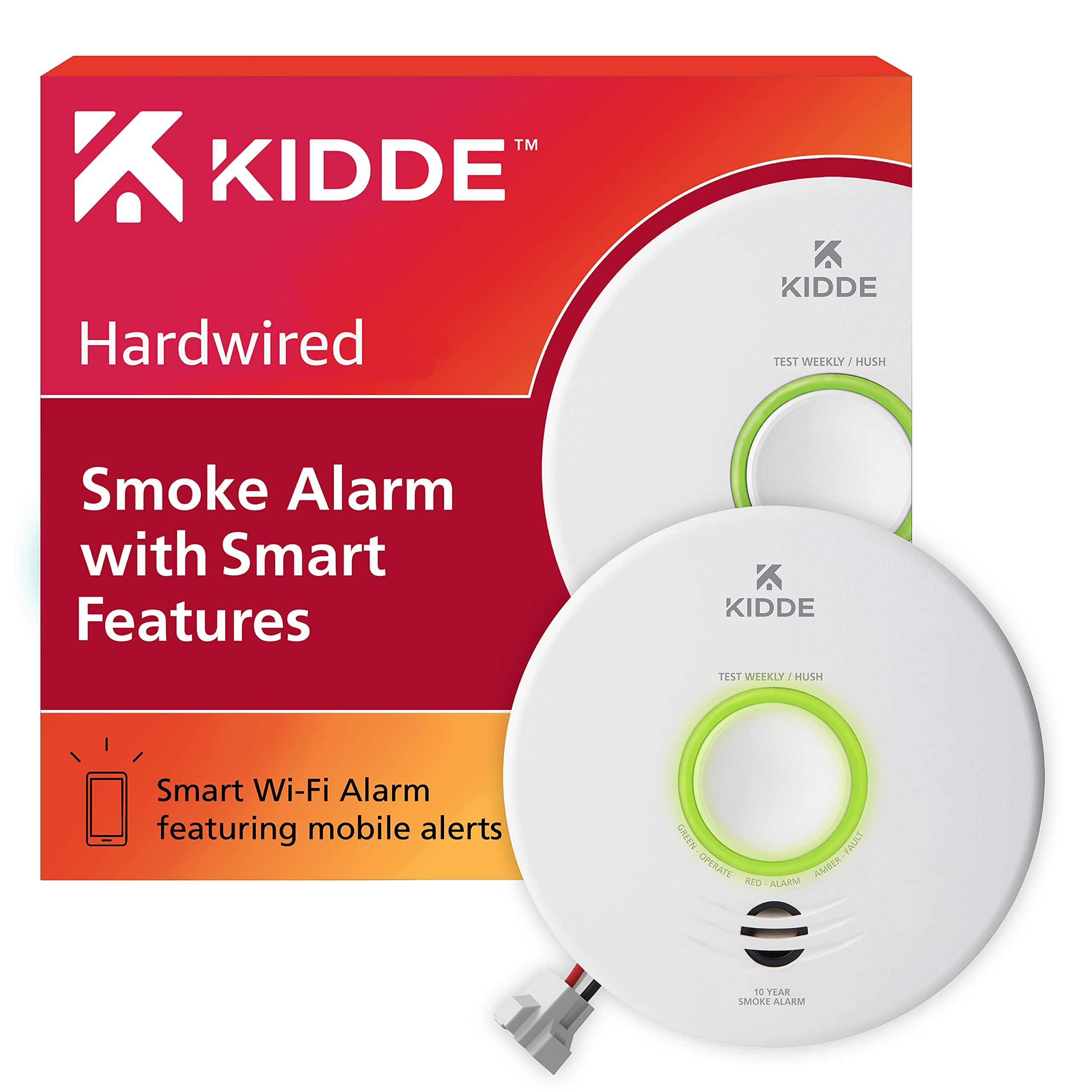 Kidde Smart Smoke Detector, WiFi, Alexa Compatible Device, Hardwired w/Battery Backup, Voice & App Alerts