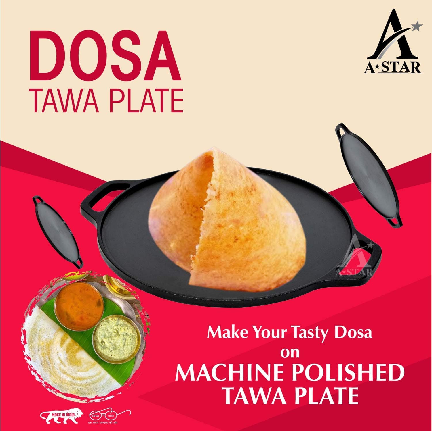 Astar Induction Base Cast Iron Tawa, 12 Inches, Black, 1 Piece