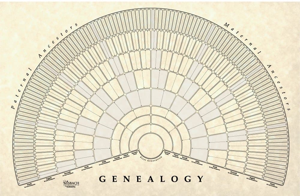 9 Generation Genealogy Fan Wall Chart (Black and White Antique)