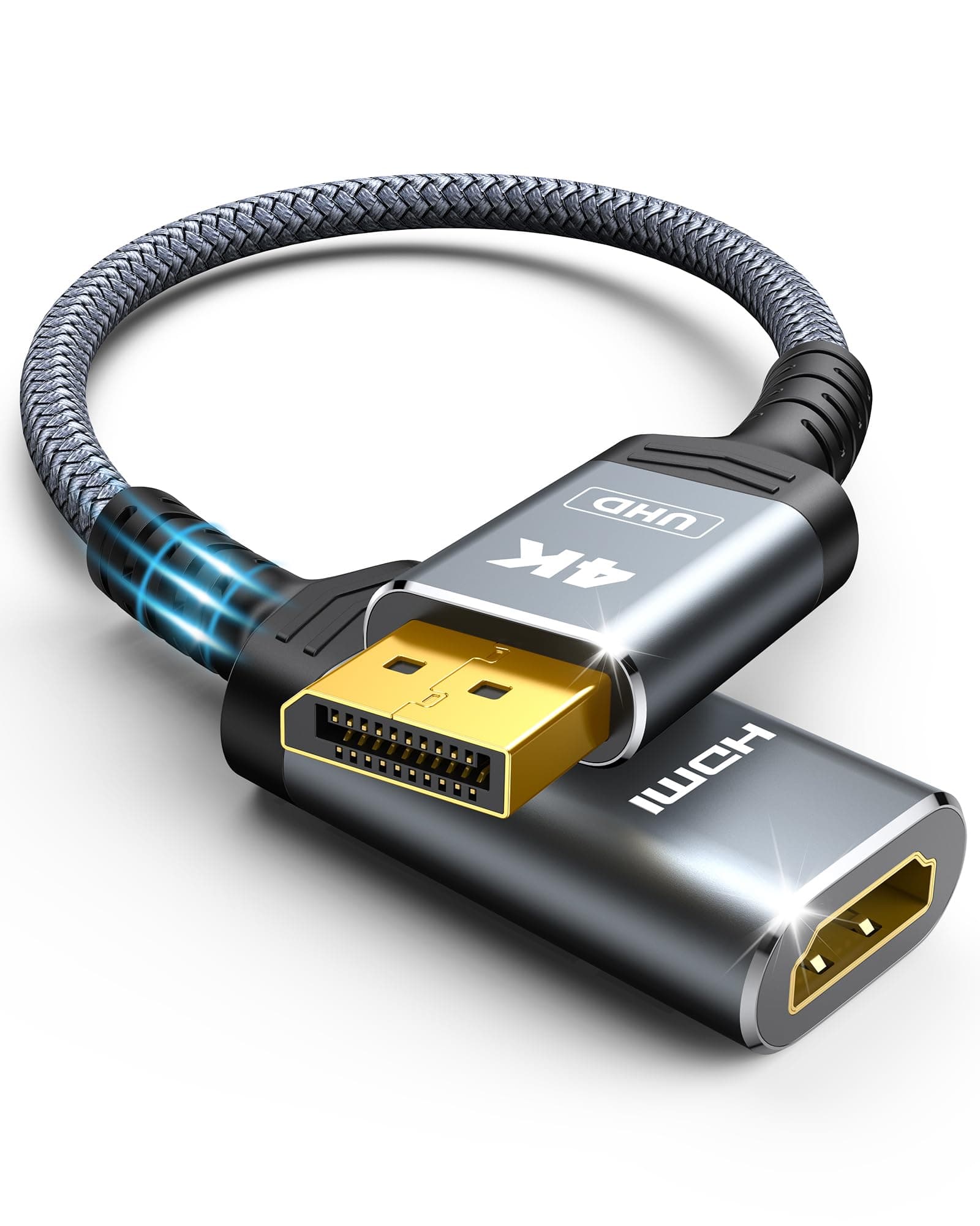 Highwings 4K Display Port to HDMI Adapter, Uni-Directional DP 1.2 Computer to HDMI 2.0 Screen, DisplayPort to HDMI Adapter (Male to Female), SR Anti-Break, No Latch, for Dell HP AMD NVIDIA, Passive