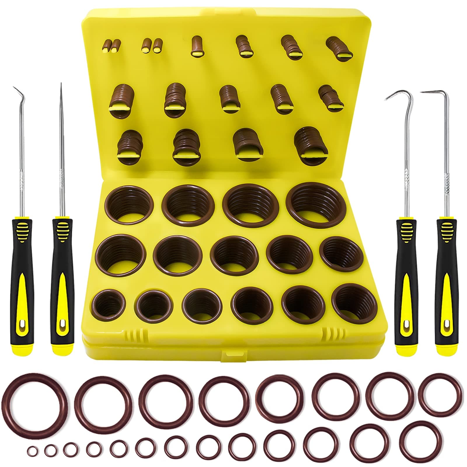 KEZE 382 Pcs SAE Viton O Ring Assortment Kit 30 Sizes Brown O-Ring Set for Various Automobiles Engines Pumps cylinders Plumbing High Temperature Chemicals Resistance 75A with O Rings Hook