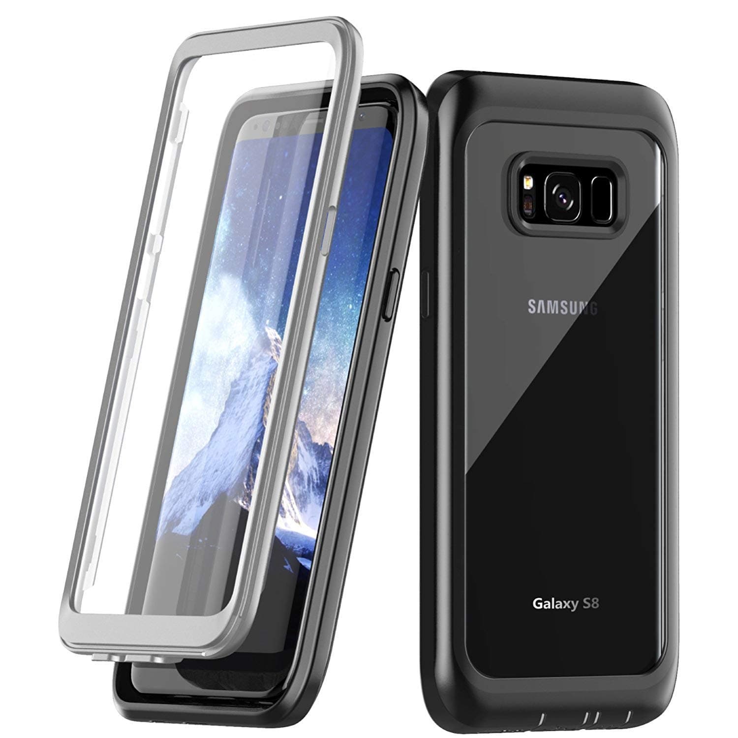 yDreamj Samsung Galaxy S8 Case, Samsung S8 Phone Case Full-Body Rugged Clear Bumper Case Built-in Screen Protector Wireless Charging Support for Samsung Galaxy S8 (Black/Transparent)