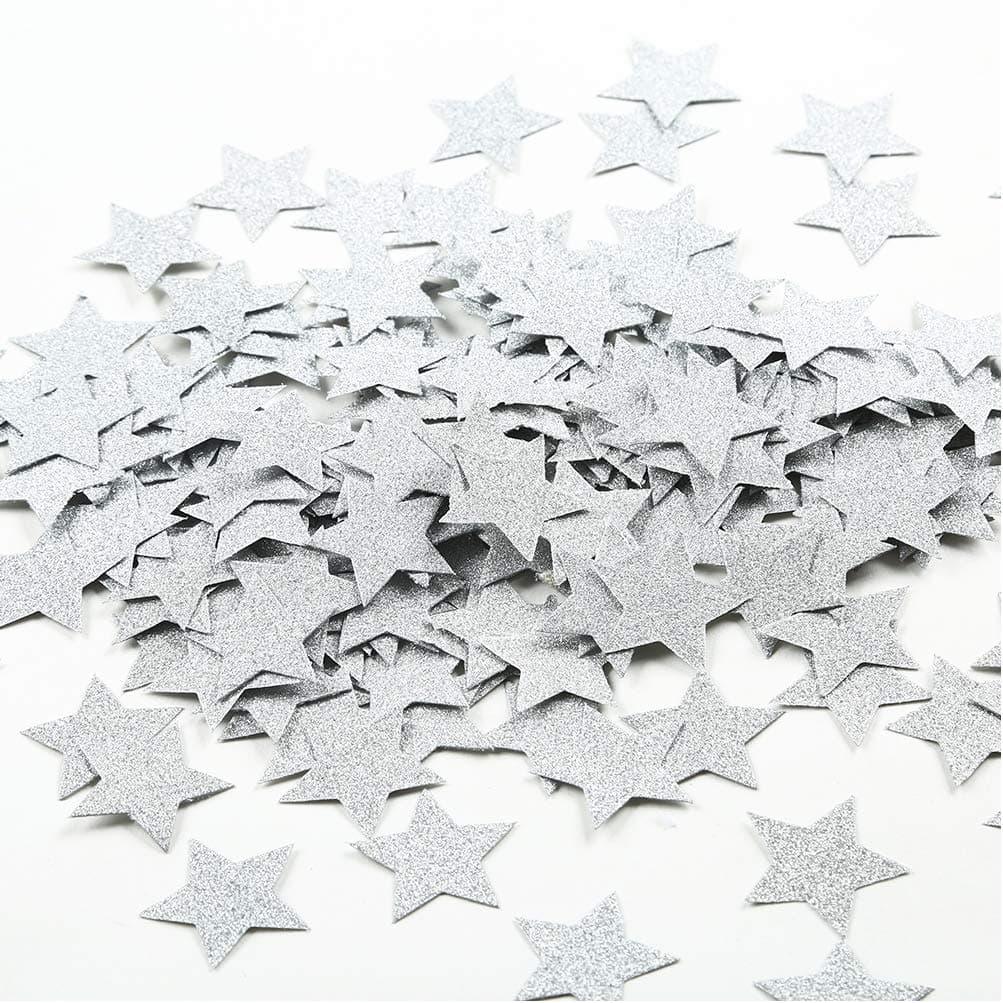 MOWO Glitter Star Confetti Wedding Party Decor and Table Decor 1.2’’ in Diameter (silver glitter,200pc)