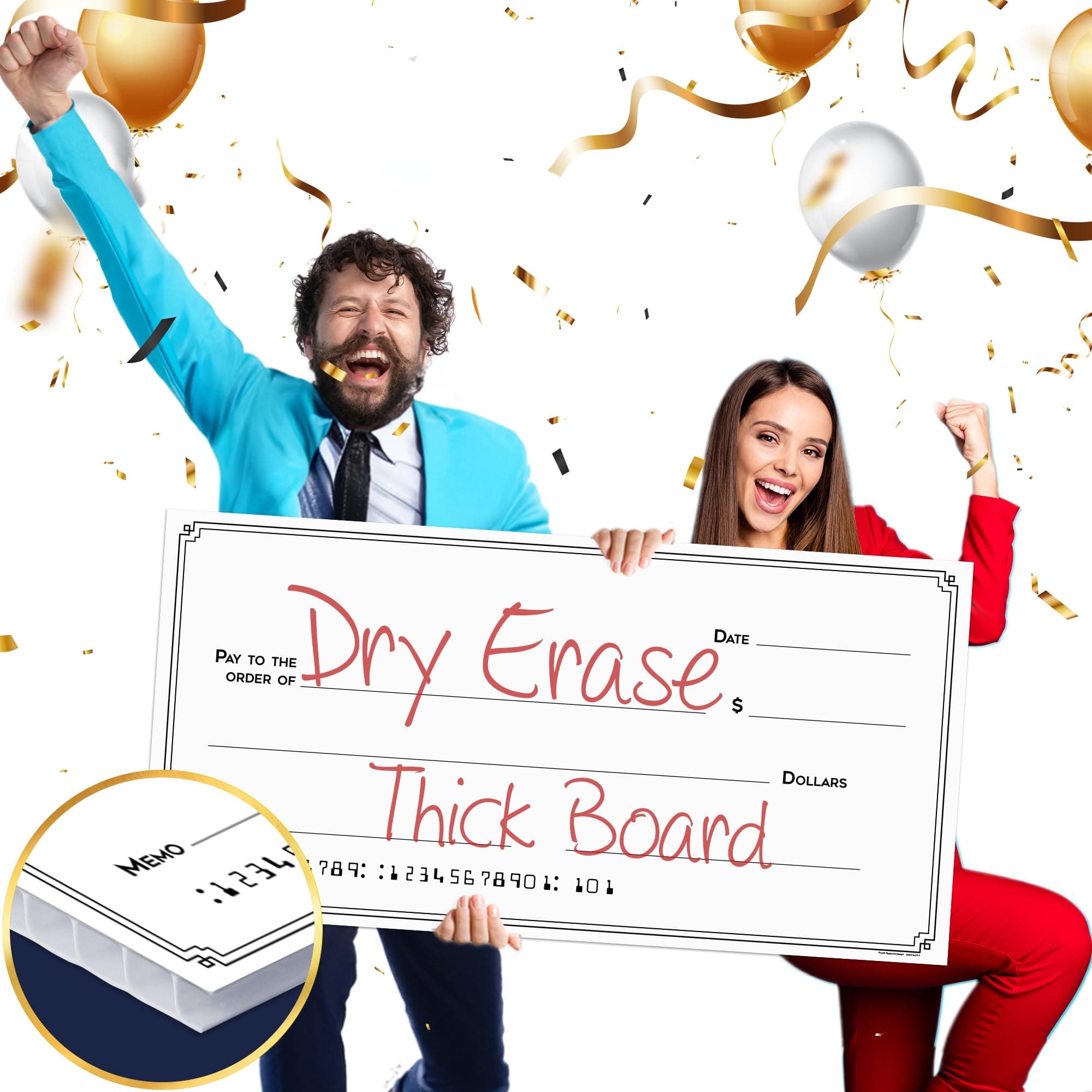 Giant Dry Erase Check - 16" x 32", Reusable Big Oversized Blank Check for Presentation - Great Photo-Op for Fundraisers, Charity & Donation Events