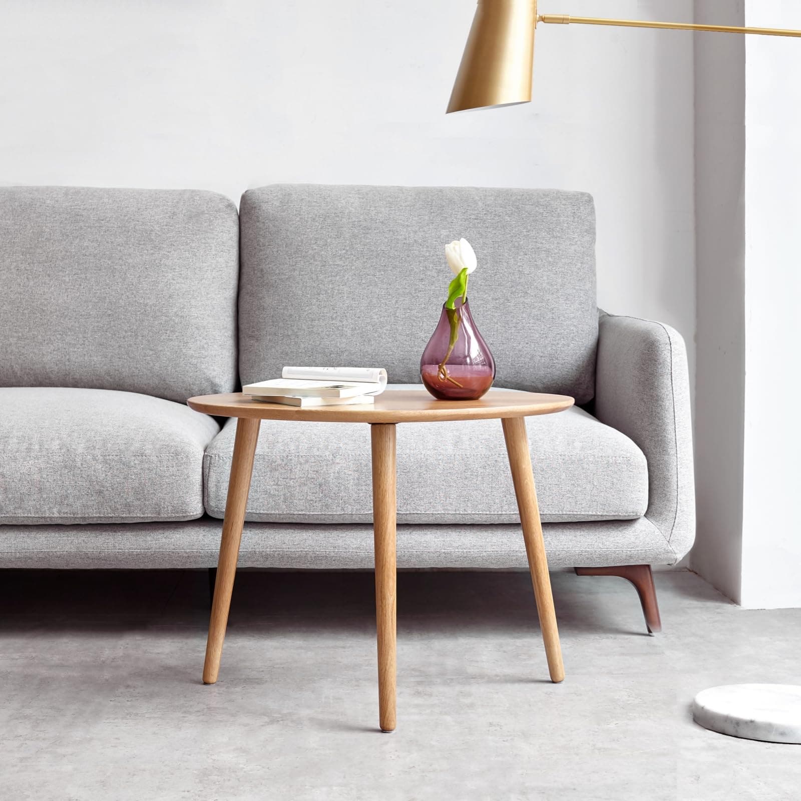 - Small Oval Coffee Table, 25.6" Mid Century Modern End Table for Living Room, 100% Solid Oak Wood Center Table, Side Table (Original Wood Color, 25.59''Wx17.51''Dx19.68''H)