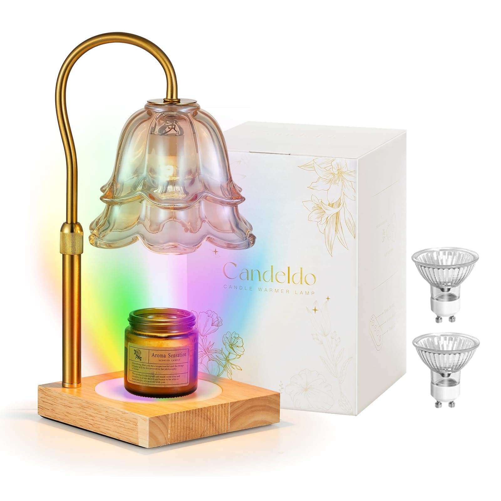 Candle Warmer Lamp with Timer: 7 Colors LED Changing Flower Candle Warmers with 2 Blubs Dimmable Wax Melt Home Decor Birthday Mom Birthday Gift for Women