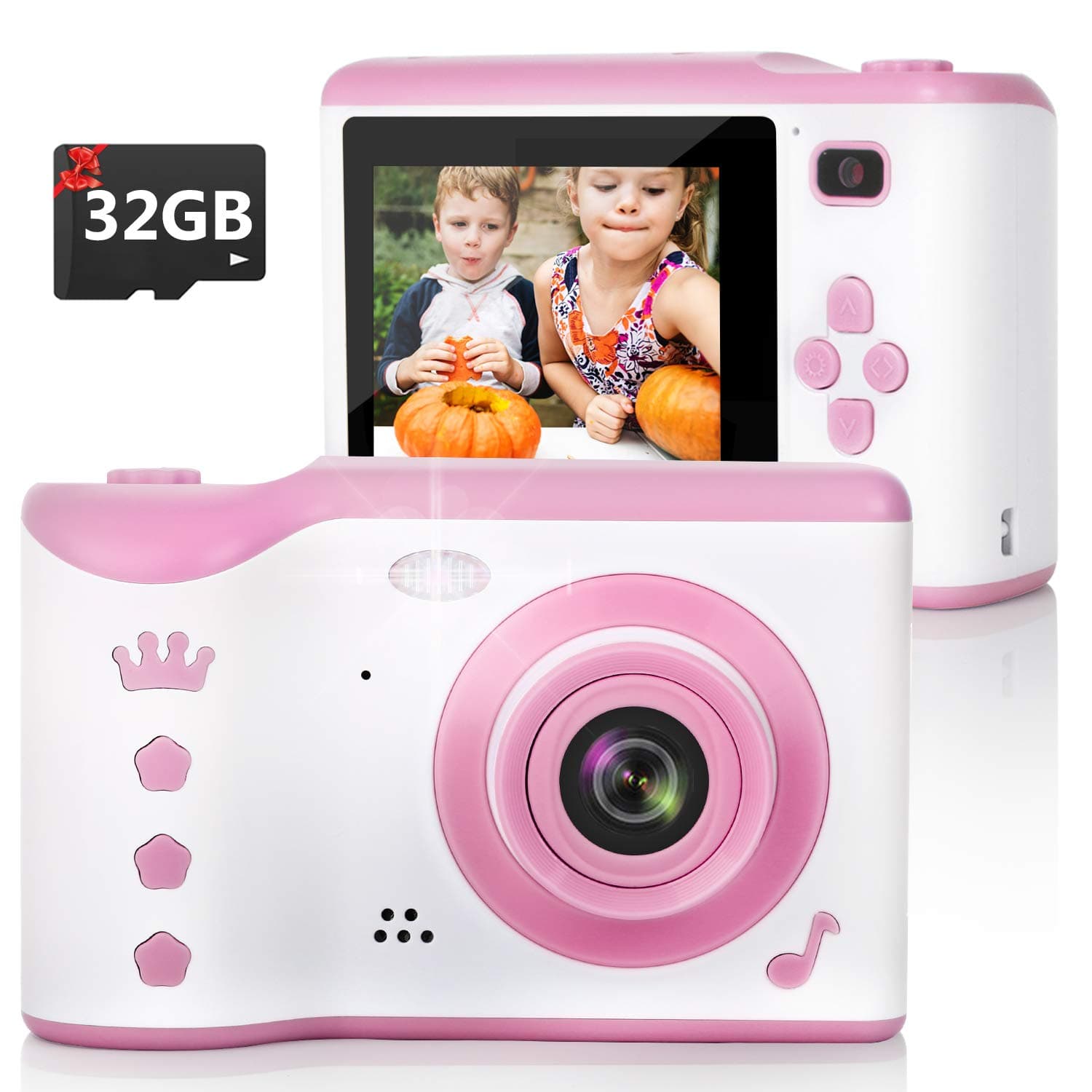 Kids Camera, 8.0MP Digital Dual Camera Rechargeable Shockproof Camcorder Camera with 2.8 Inch Touch Screen,32GB SD Card Included, Ideal Gift for 3-12 Years Old Girls Boys Party Outdoor(Pink)