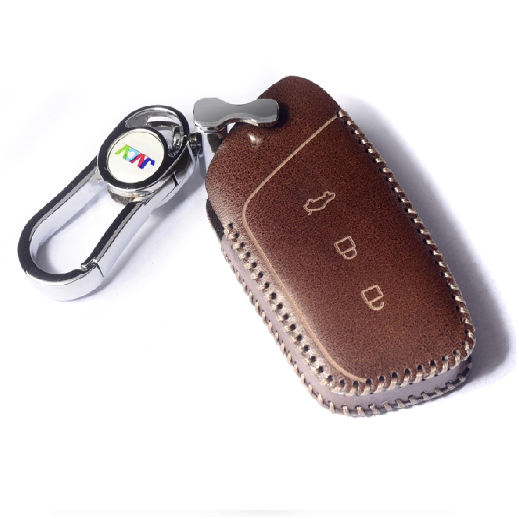 JVCV® Soft Handmade Leather Car Key Cover Compatible with New MG Hector, Hector Plus and Windsor EV Smart Key with Keychain (Brown)