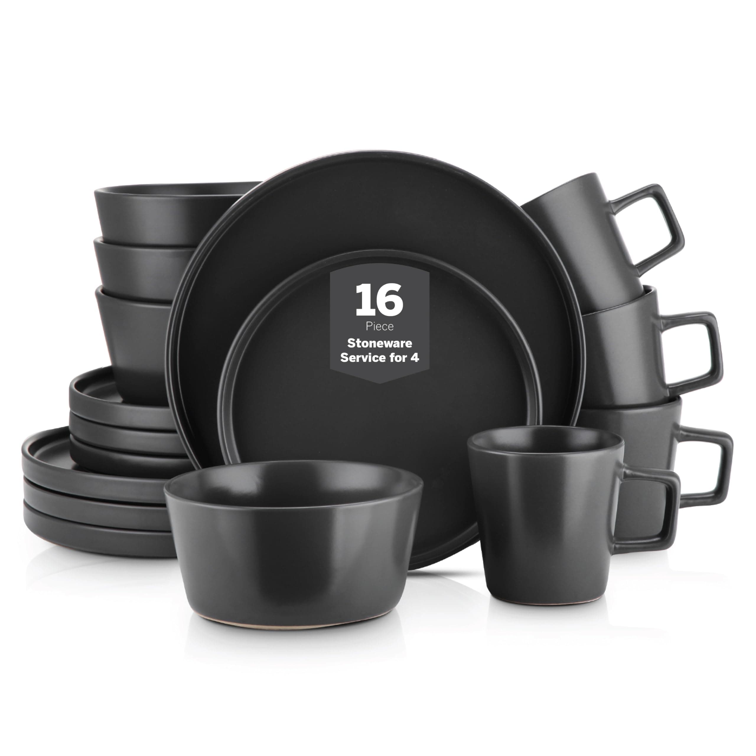Coupe Dinnerware Set, Service For 4, Black Matte
