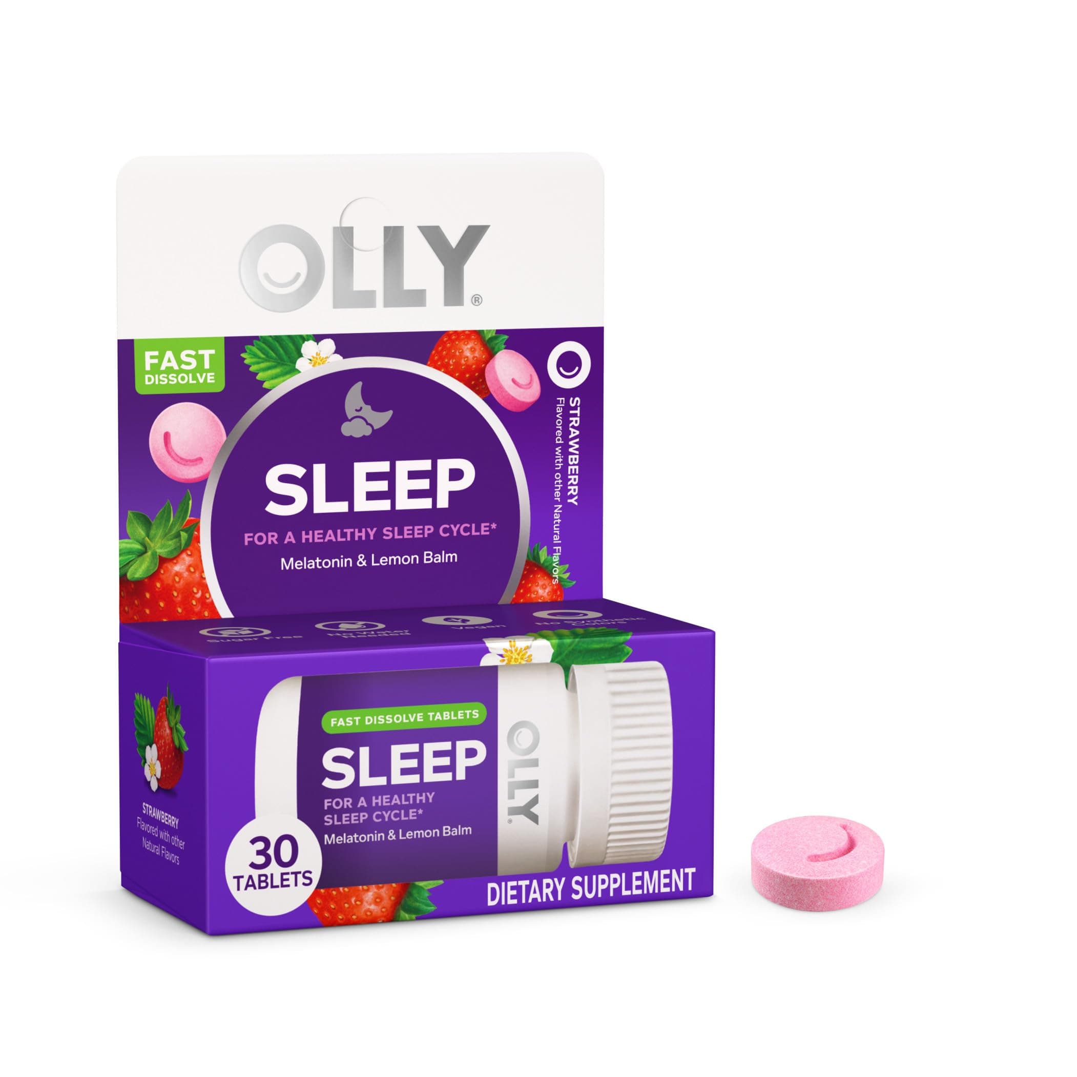 Sleep Fast Dissolves, 3mg Melatonin, Lemon Balm, Strawberry Flavor, 30 Day Supply - 30 Count