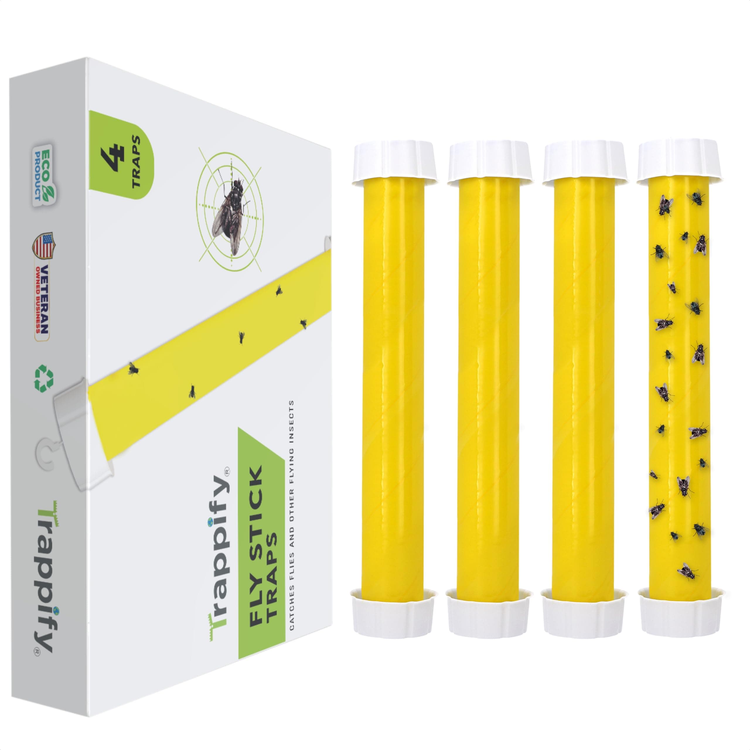 Trappify Hanging Fly Traps Outdoor: Fruit Flies and Flying Insect Trap for Indoor & Outdoor Use I Disposable Sticky Fly Trap Indoor House Pest Control (4 Pack)