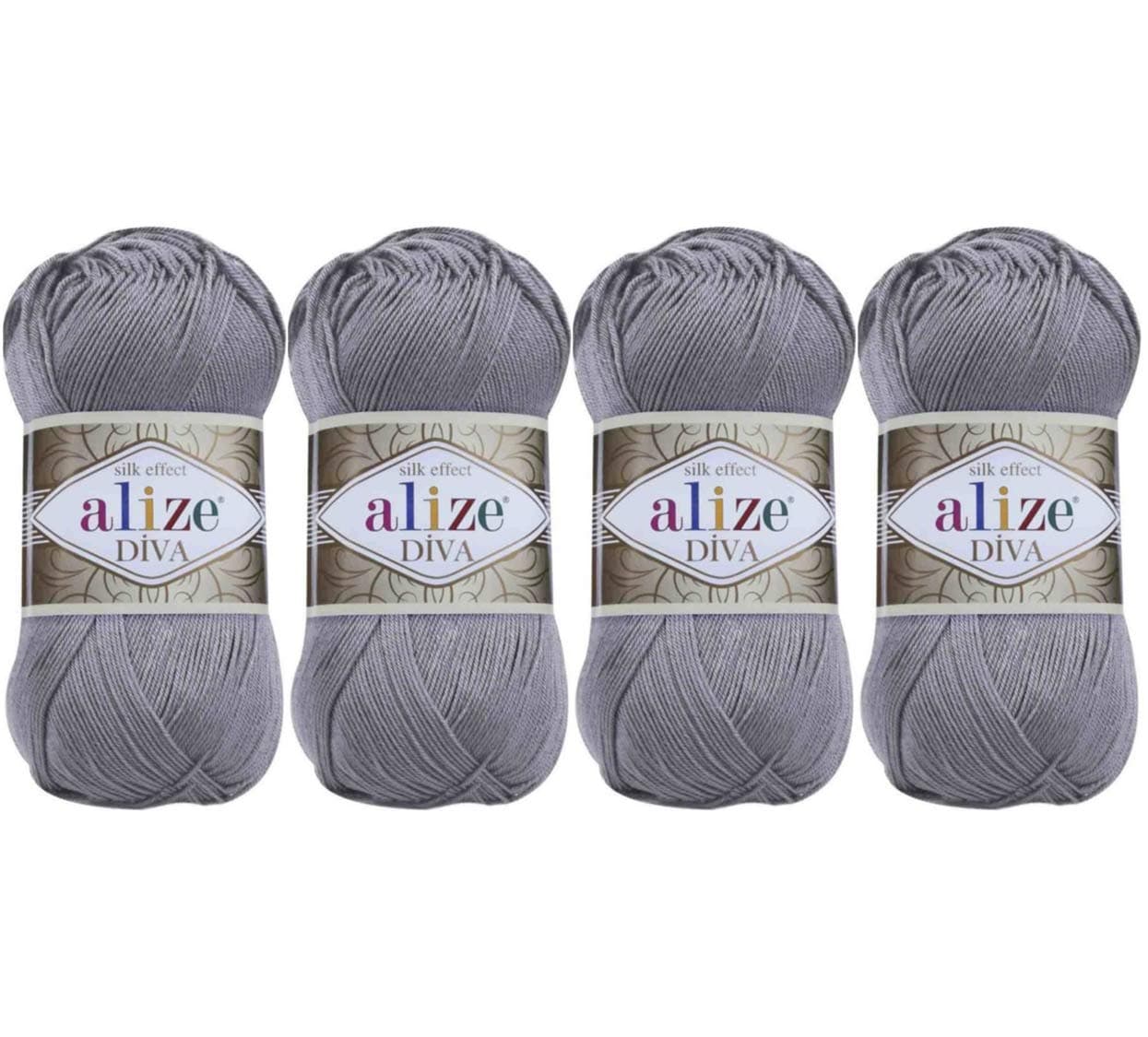 100% Microfiber Acrylic Alize Diva Silk Effect Knitting Sport Crochet Yarn Lot of 4 Ball skeins 400gr 1532yds Color (348 Smoky)