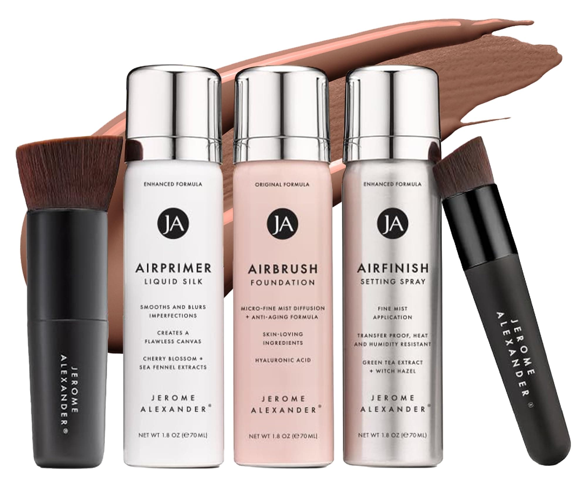 MagicMinerals AirBrush Foundation Set by Jerome Alexander - Complete 5pc Spray Makeup Set with Foundation, Primer, and Setting/Finishing Spray - for Smooth, Radiant Skin (Bright Medium)
