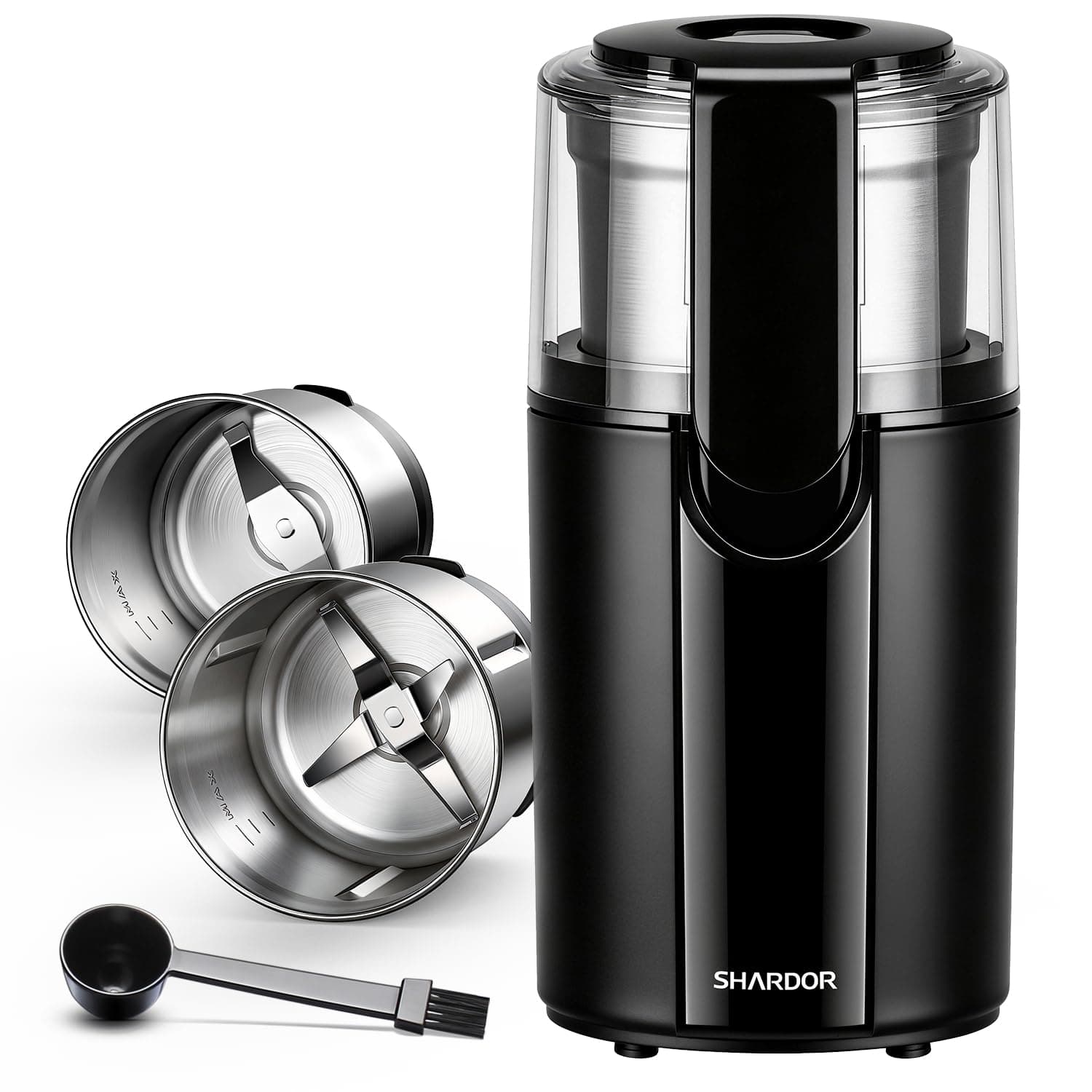 SHARDOR Coffee Grinder Electric, Spice, Herb, Grinder for Coffee Bean Spices and Seeds with 2 Removable Stainless Steel Bowls, Black