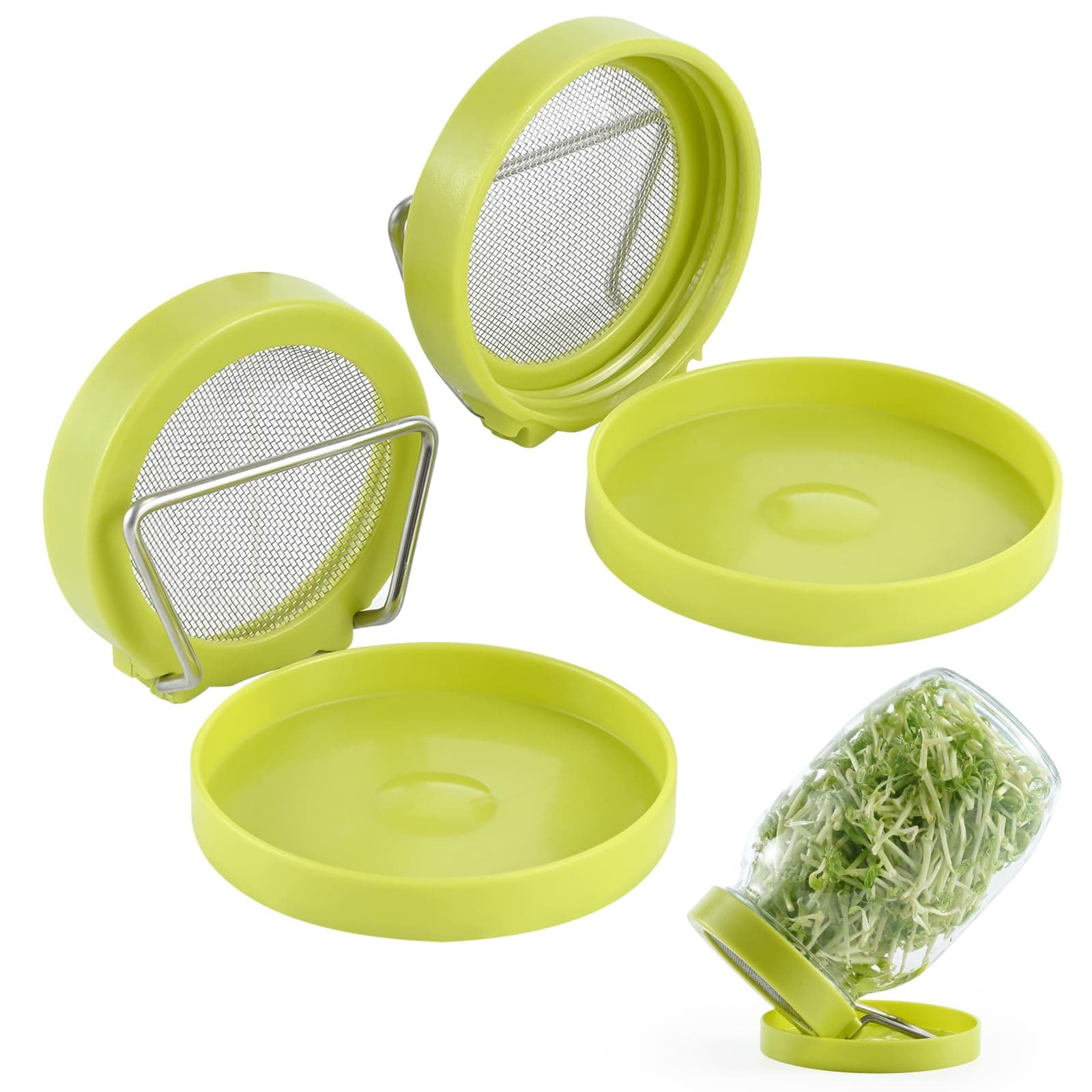 2 Set Seed Sprouter Kit for Wide Mouth Jars - Germination Tray with 316 Stainless Steel Mesh, BPA Free Plastic Drip Tray & Tilted Lid for Bean Sprouts, Broccoli, Alfalfa, Microgreens