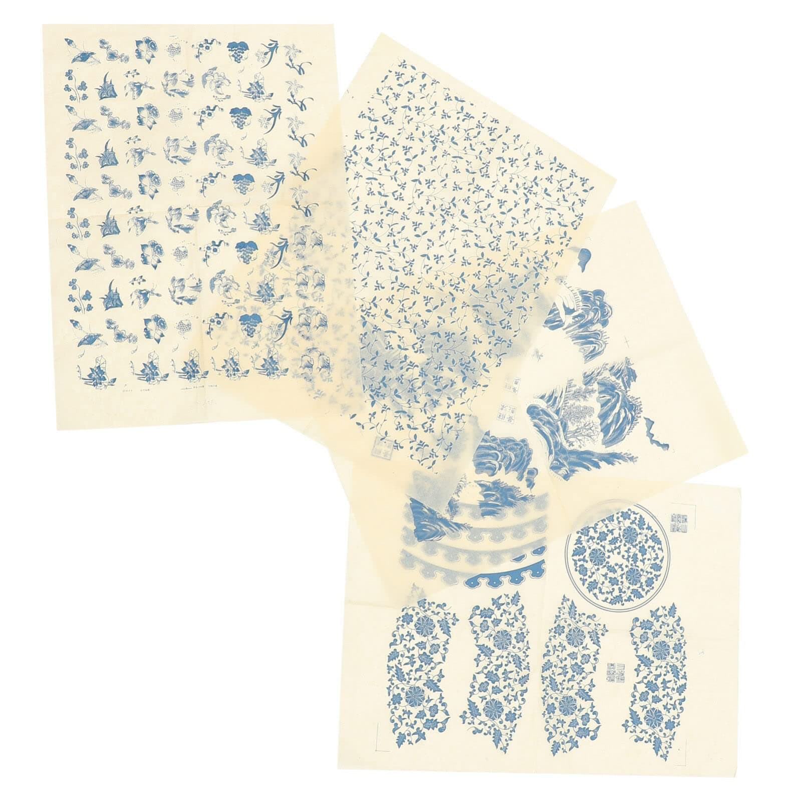 EXCEARTCeramic Decals 4 Sheets Chinese Pottery Ceramics Clay Transfer Paper Underglaze Flower Porcelain Decal Paper for Pottery Overglaze Enamel Waterslide Decal