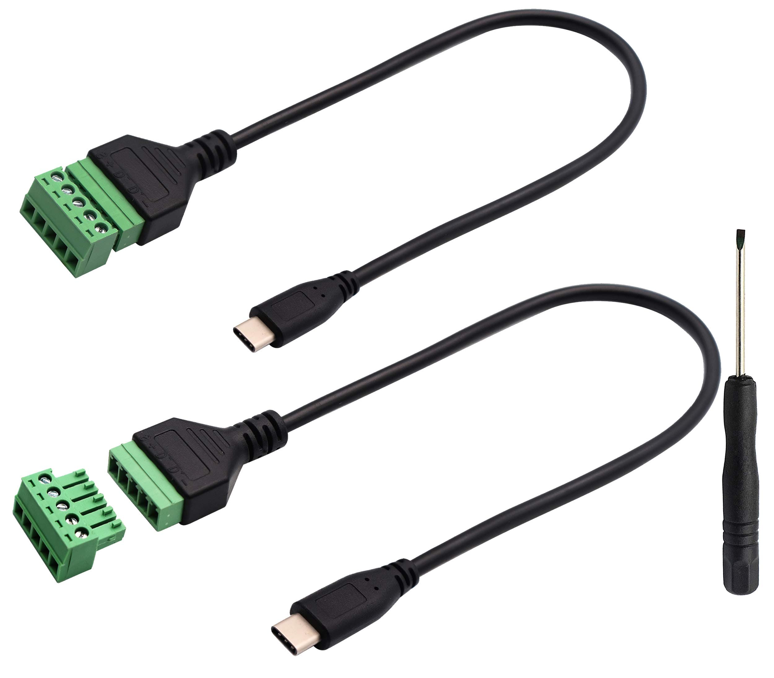 zdyCGTime Type C USB Screw Terminal Block Connector Cable 2.0 Type C USB Male Plug to 5 Pin way Female Bolt Screw with Shield terminals Pluggable Type Adapter Connector Converter Cable(30CM2Pack Male)