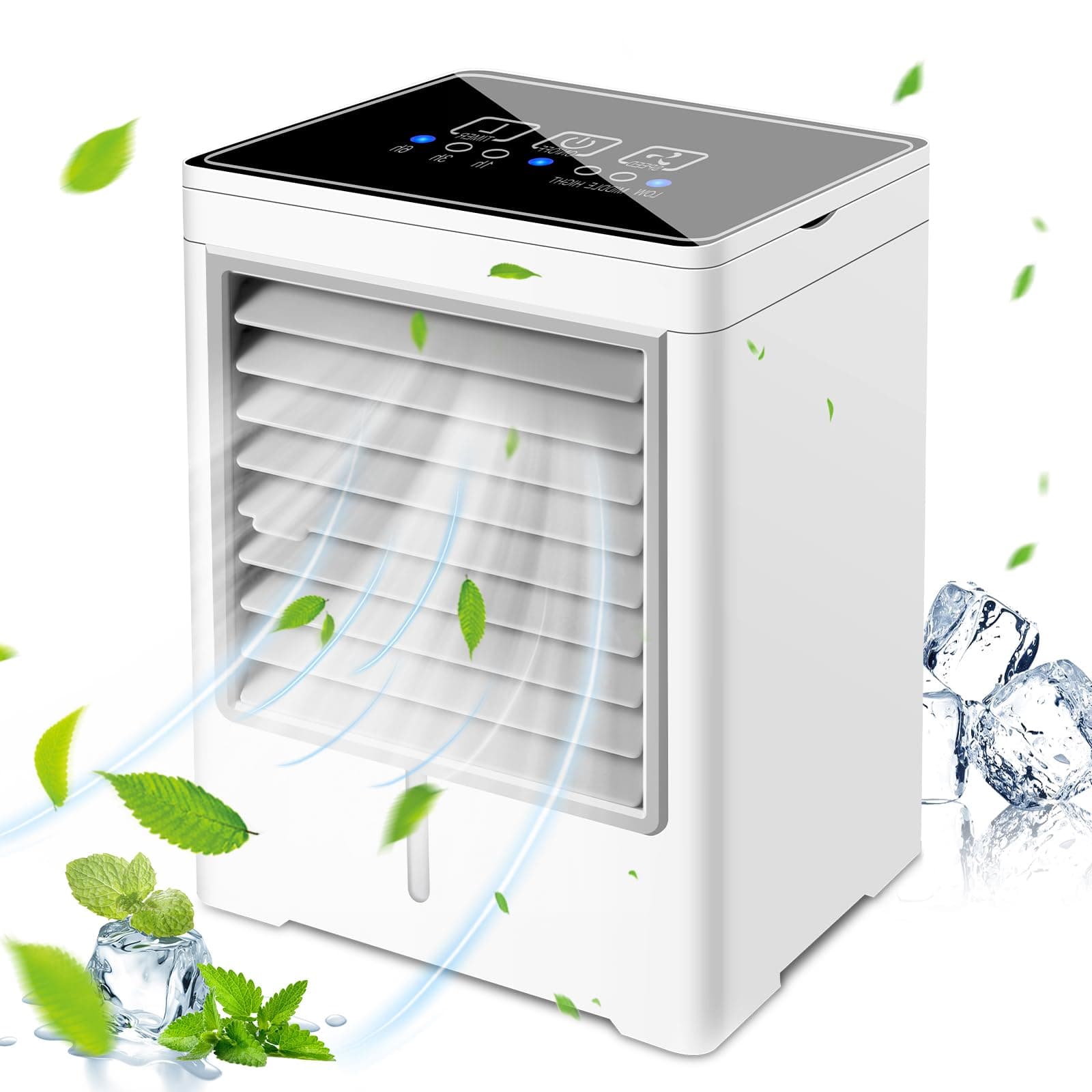 Portable Air Conditioners, USB Personal Mini Air Conditioner with 3-Speed, Evaporative Air Cooler with Touch Screen, Portable Ac Unit Fan for Room, Tent, Bedroom, Car, RV, and Camping