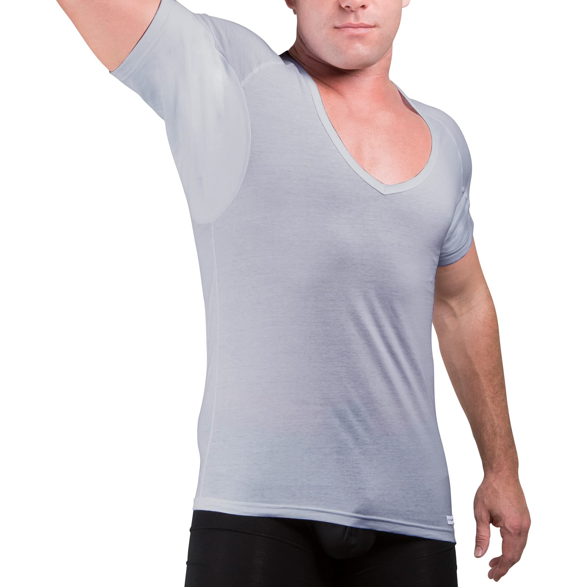 EjisSweatproof Undershirt Mens Cotton Deep V w Sweat Pads, Silver Treated to Fight Embarrassing Odor, Aluminum Free Alternative