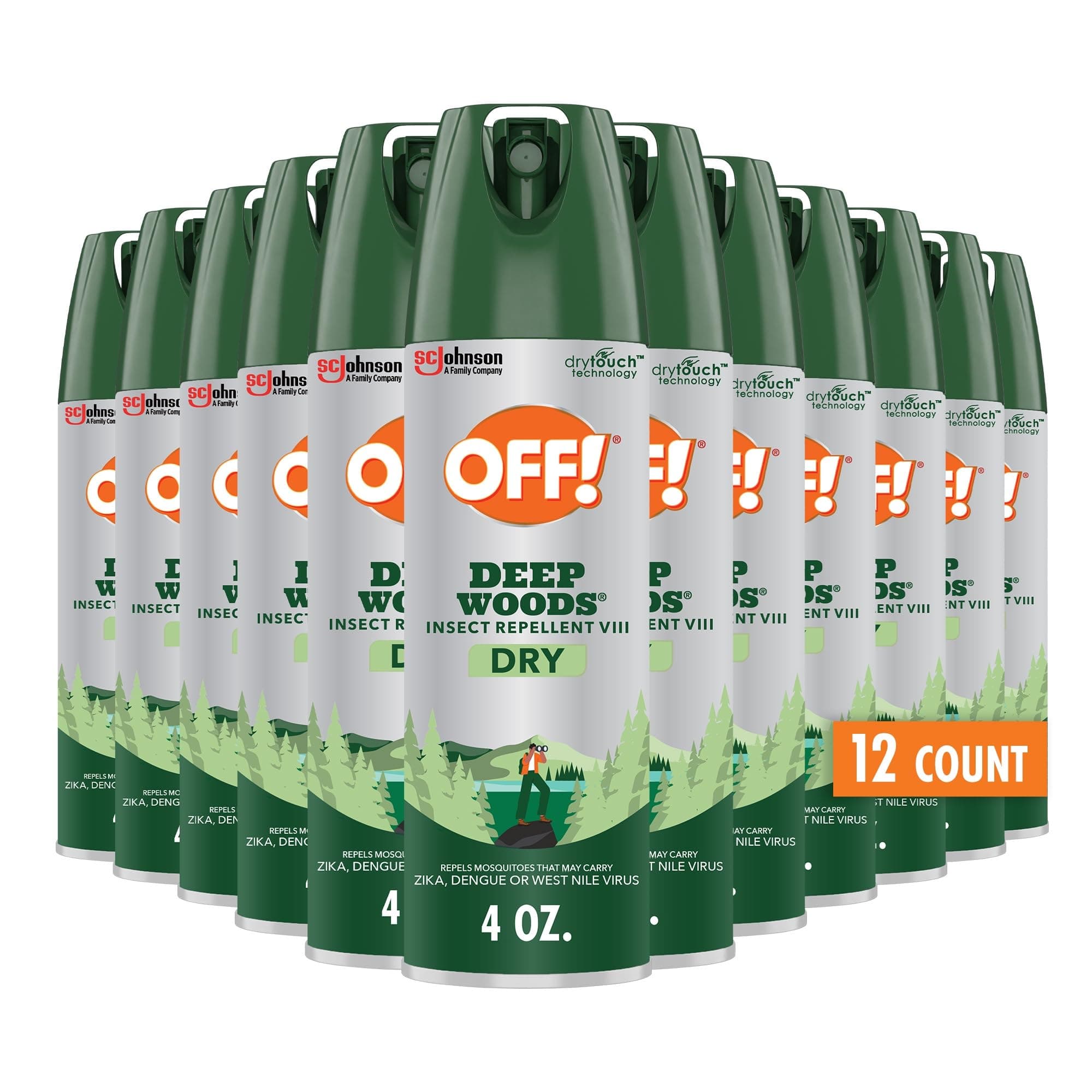 OFF! Deep Woods Dry Bug Spray Insect Repellent VIII Long Lasting Outdoor Protection from Mosquitoes and Ticks 4 Ounce (Pack of 12)