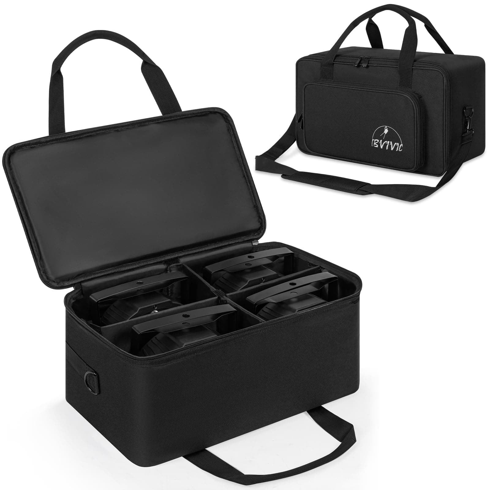 IBVIVIC 4 Par Spotlight Bag 5/16'' Padded Stage Lighting Storage Bag with Dividers, Handle, Straps, Black