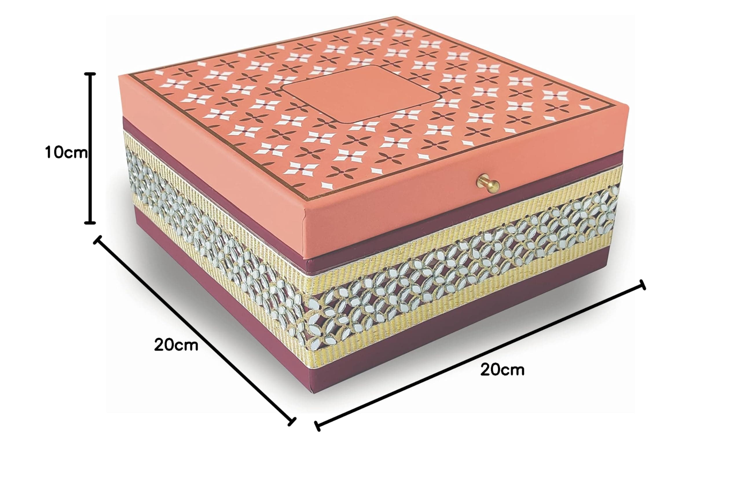 VESTTA -ELEGANCE REDEFINED Decorative Gift Box | 8 (L) X 8 (B) x 4 (H) Inch | Indian Ethnic Designer box for Diwali, Engagements, Weddings, Christmas, Corporate Gifts, Gift Hampers (Orange-Maroon)