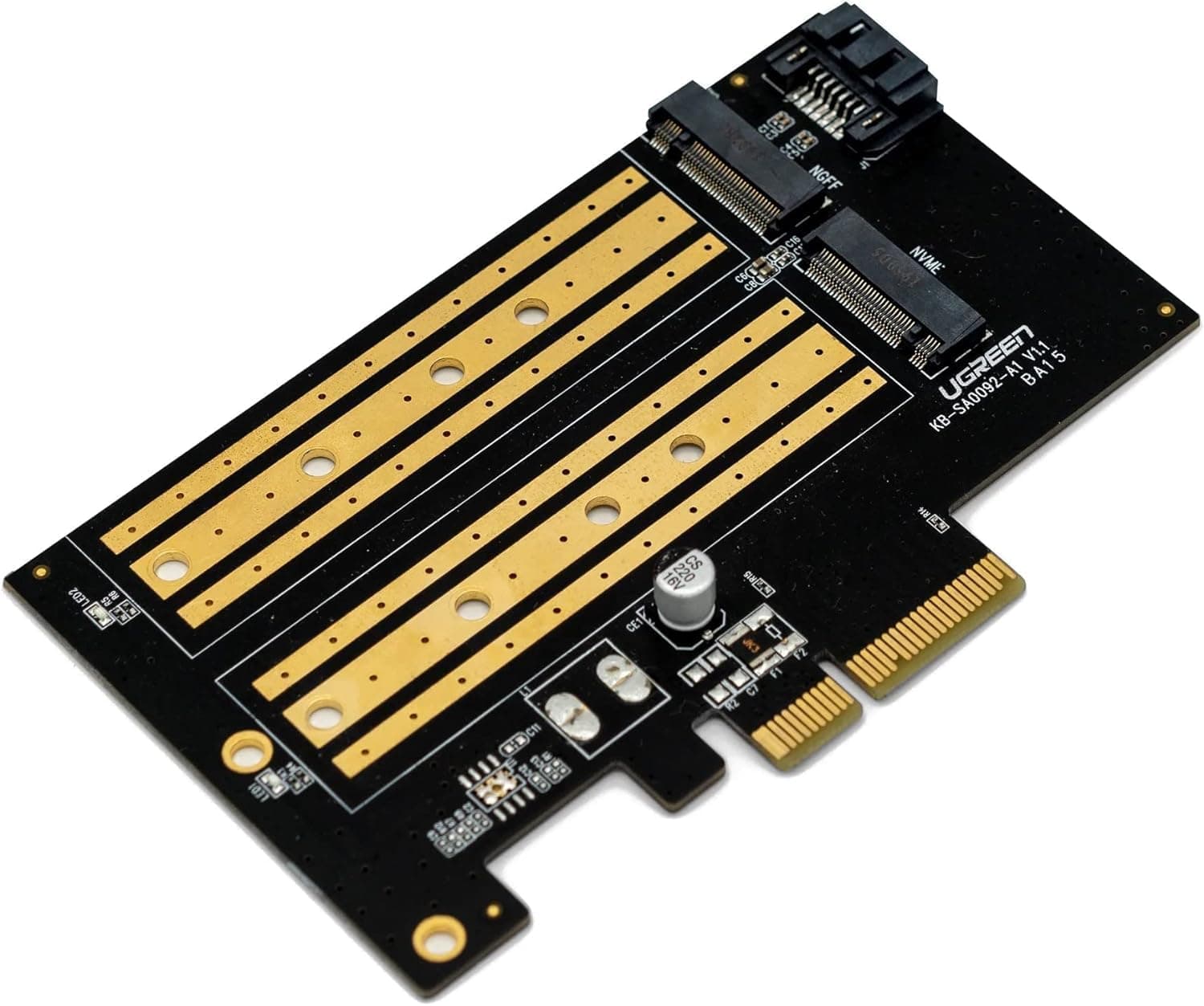 Dual M.2 PCIe Adapter for SATA (B Key) and NVMe (M Key) SSD with High-Speed PCIe x4 Interface, Supports 2230 2242 2260 2280 M.2 Drives, SSD to PCI-e Expansion Card
