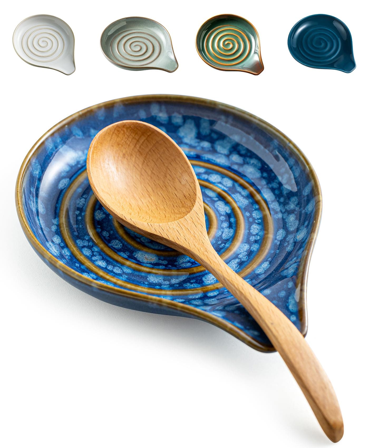 LAUCHUH Spoon Rest for Stove Top - 5” Ceramic Spoon Holder Stylish Utensil Holder for Kitchen Countertops, Ladle, Coffee Spoons, Cooking Spoons, Spatula, Tongs, Heat-Resistant, Starry Blue