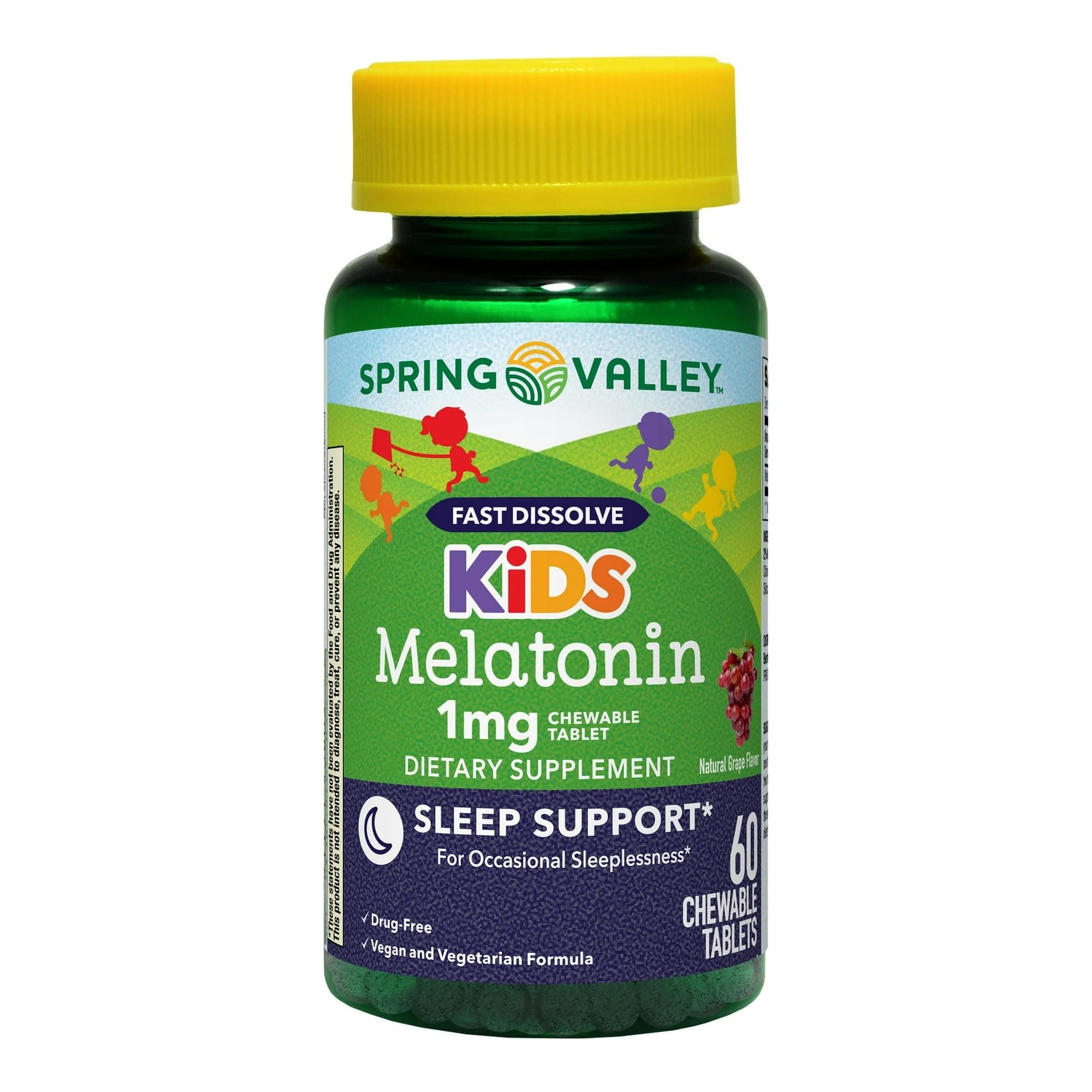 Spring Valley Kids Melatonin Gummies, Grape Flavor, 1 mg, 60 Count, Dietary Supplement