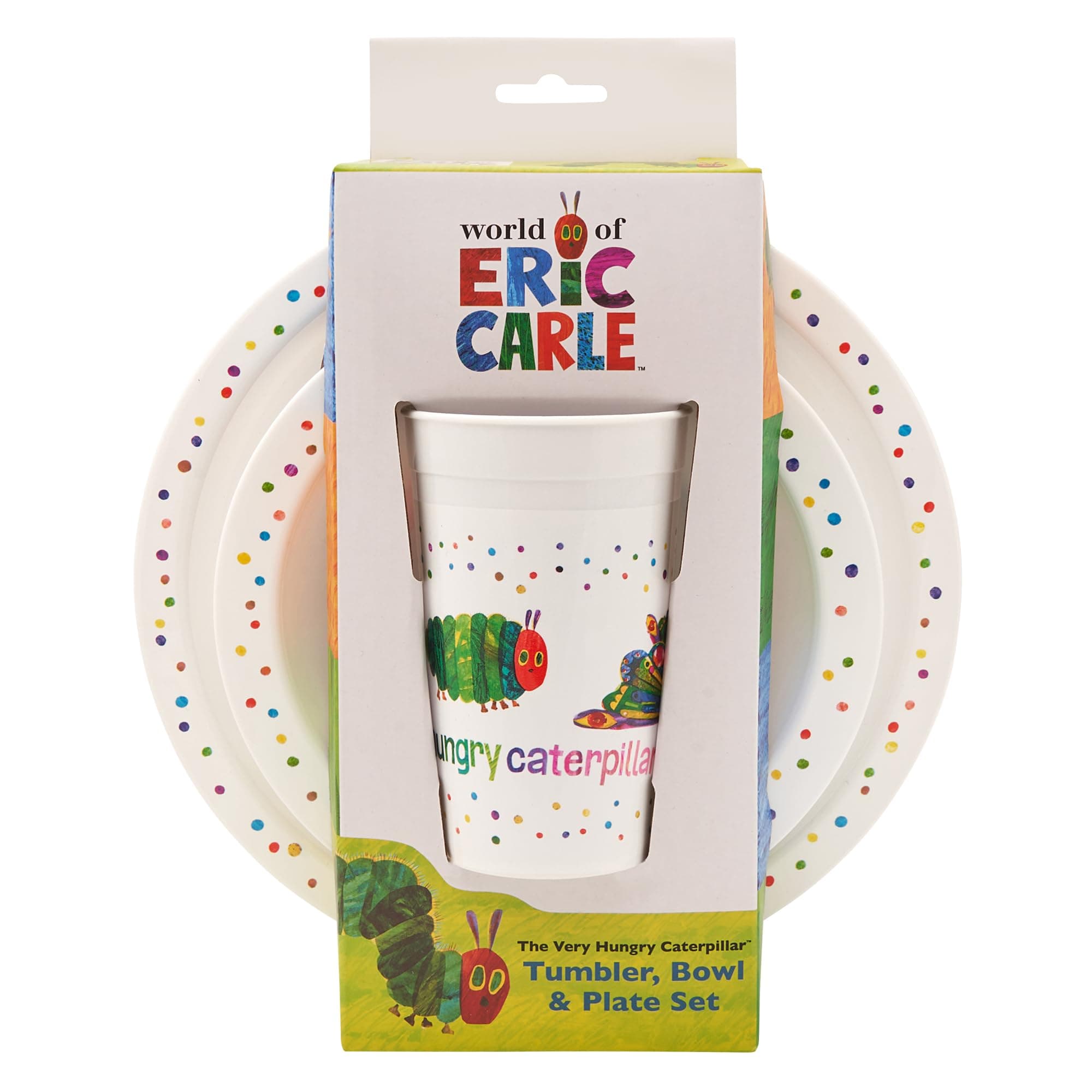 Very Hungry Caterpillar Kids Tableware Set – 3 Piece Reusable PP Plate, Bowl & Cup Set for Children – Tumbler & Dinnerware Set for Mealtimes – for 36 Months & Up