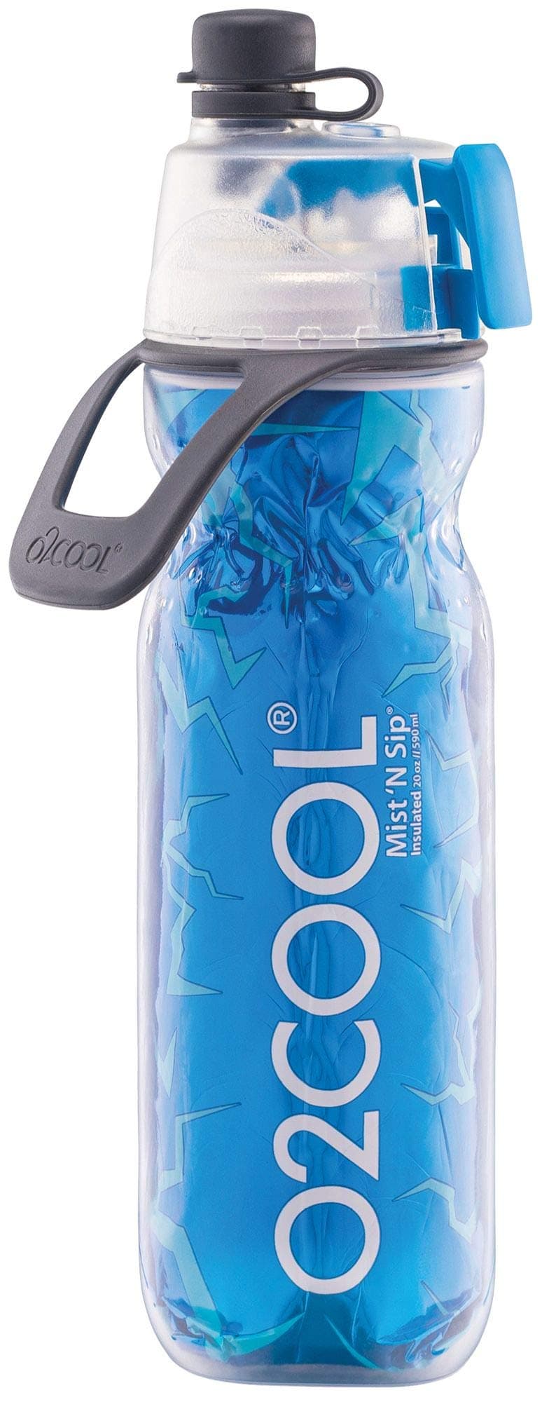 O2COOL Mist 'N Sip Misting Water Bottle 2-in-1 Mist And Sip Function With No Leak Pull Top Spout (Crackle Blue)