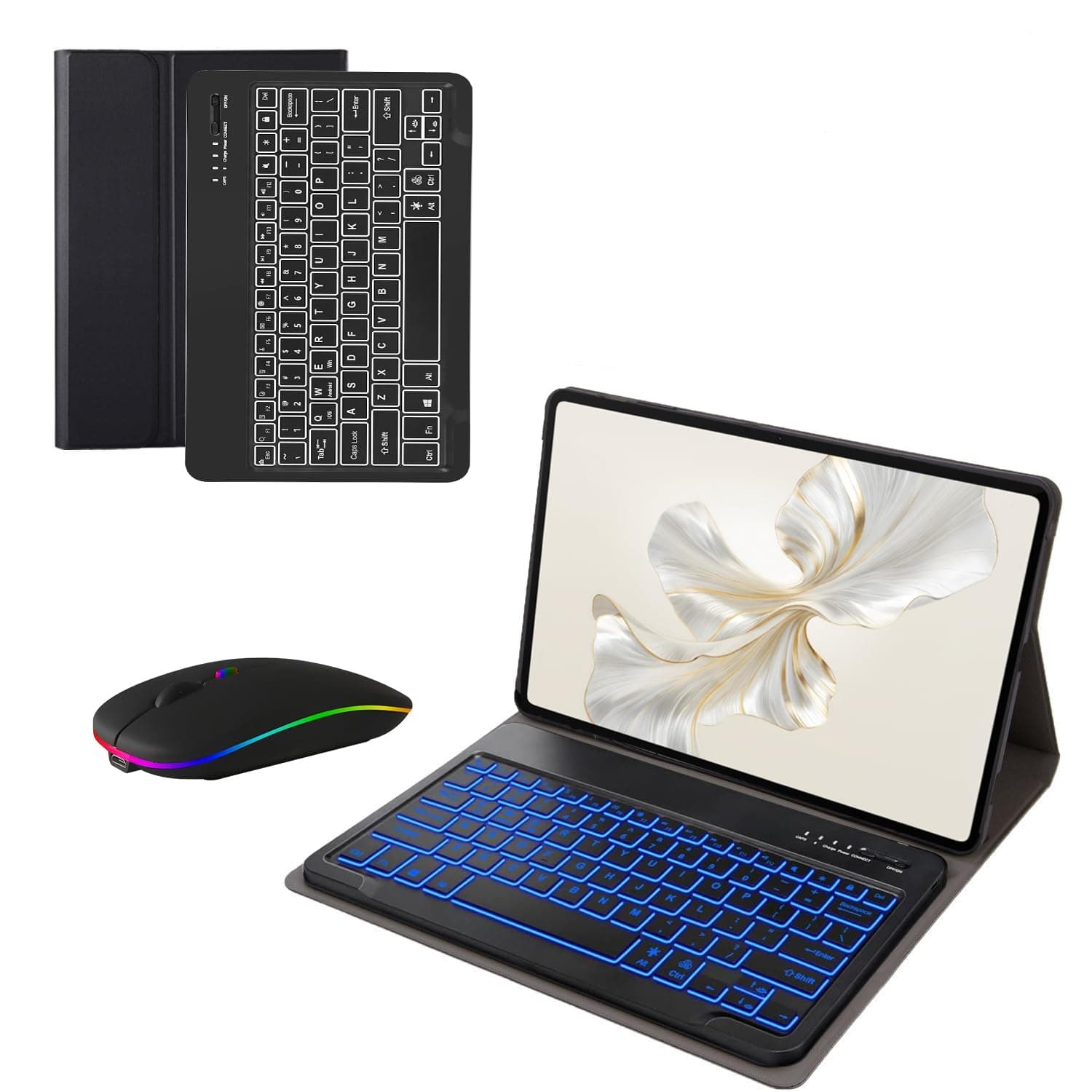 Keyboard Case for Honor Pad 9 12.1 Inch, 7 Color Backlit Detachable Wireless Bluetooth Keyboard with Tablet Mouse,Black