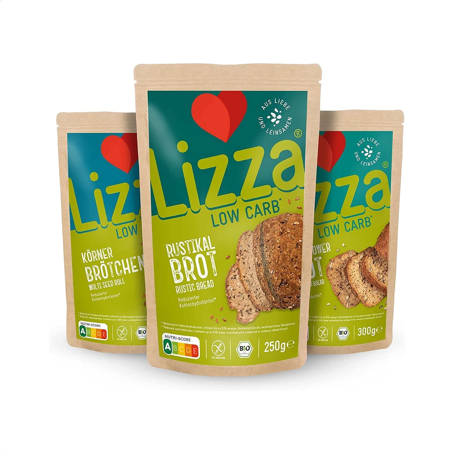 Lizza - Low Carb Protein Bread Baking Mixes - 3X 250g - 263 kcals, 16g Protein & 14g Fibre per Serving - Organic Gluten Free Keto Bread