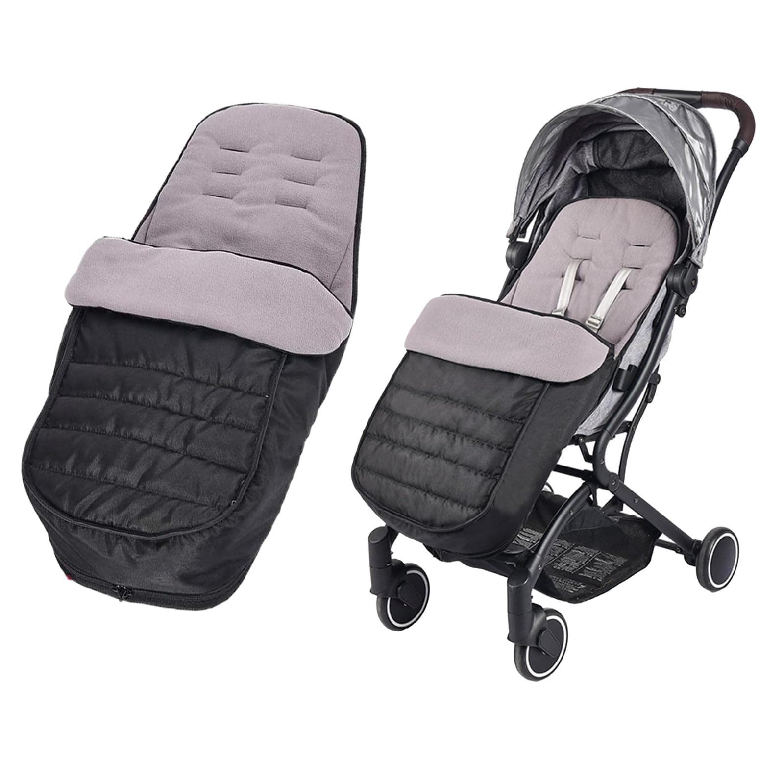 Universal Pushchair Footmuff Fleece Lined Stroller Pram Waterproof and Windproof 2 in 1 Foot Cover Winter Warm Detachable Baby Stroller Liner Infant Toddler Buggy Thicken Sleeping Bag with Dual-zips