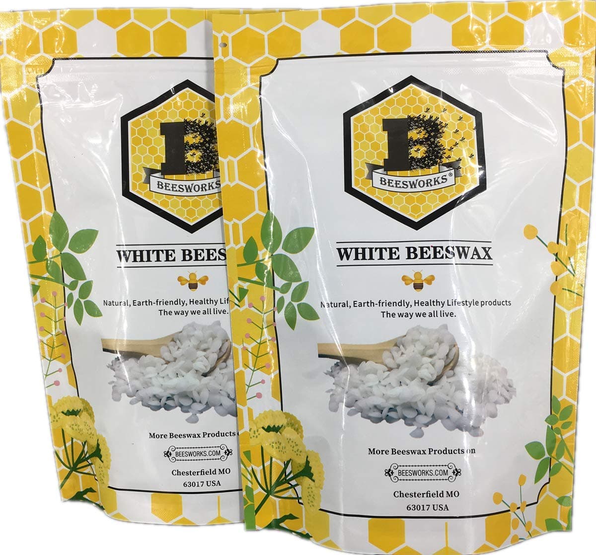 Beesworks® 1lb White Beeswax Pellets 2 Pack (2-1lb Packages) - 100% Pure, Cosmetic Grade, White Beeswax Pellets.