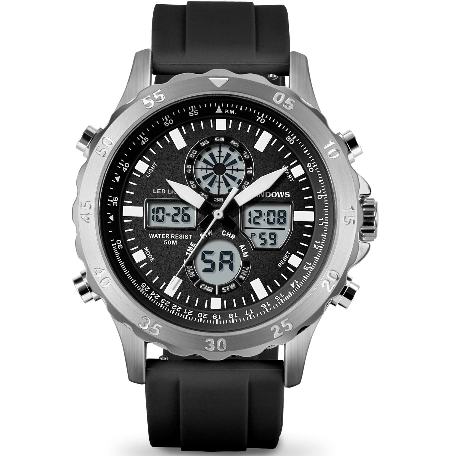 Watch for Men, Waterproof Big Dial Analog Digital Sport Multifunction LED Backlight Fashion Wristwatches, Alarm Stopwatch Calendar