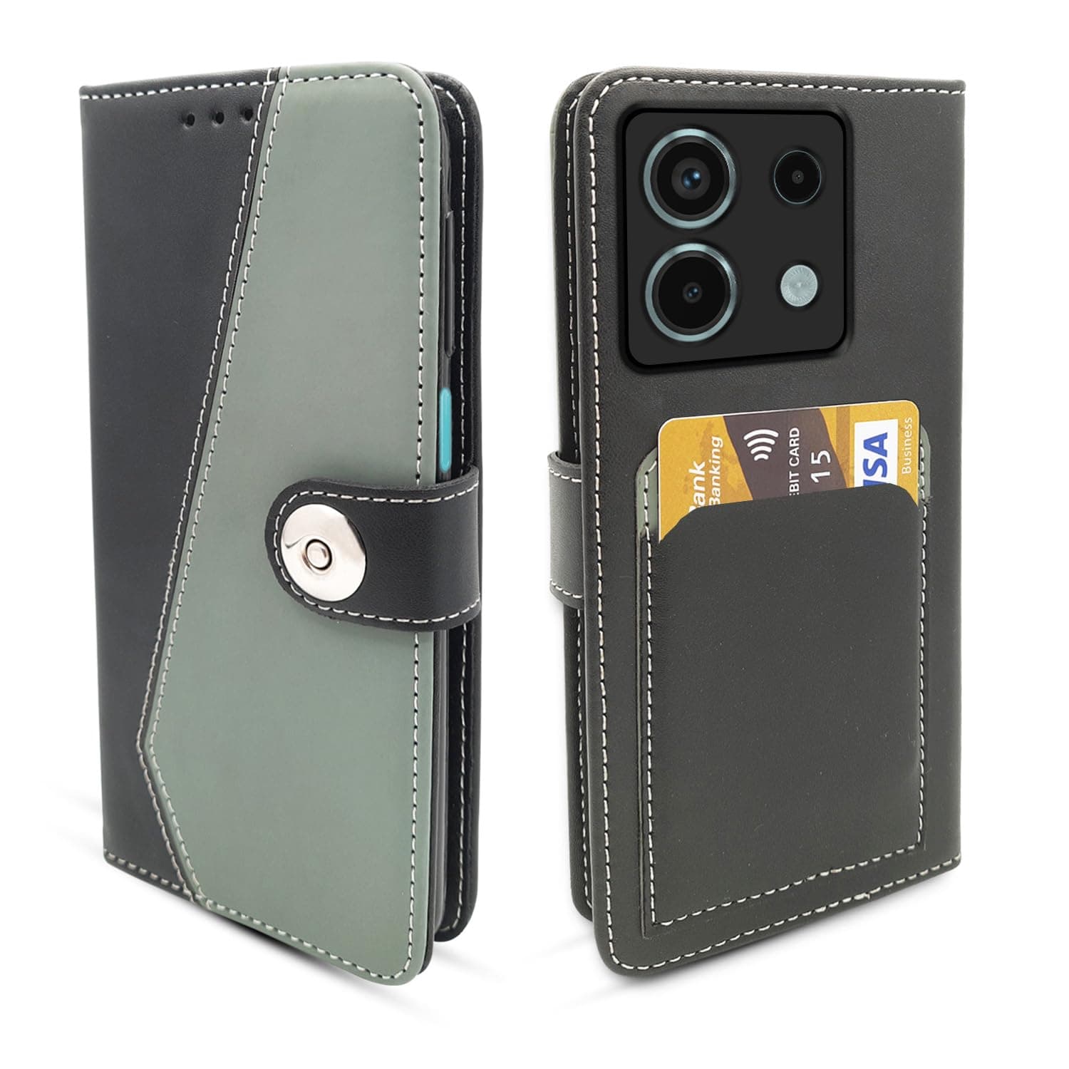 Pikkme Redmi Note 13 5G Flip Cover | Genuine PU Leather Finish | Full 360 Protection | Wallet Style | Inbuilt Pockets & Stand | Strong Magnetic Flip Case (Grey)