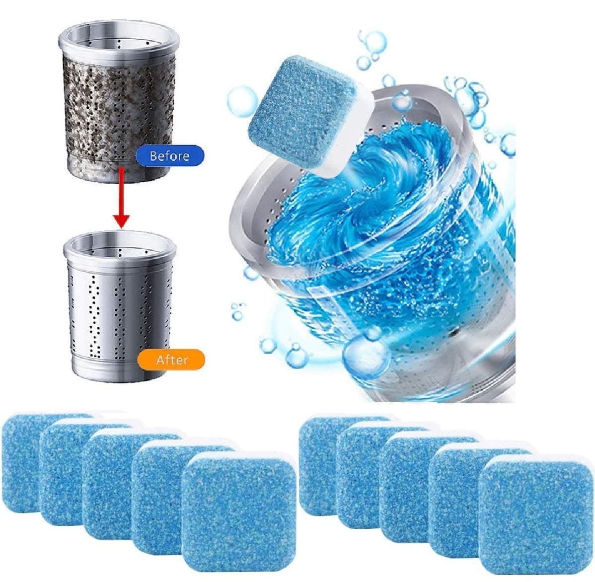 10Pcs Washing Machine Deep Cleaner Effervescent Tablet for All Company’s Front and Top Load Machine, Descaling Powder Tablet for Perfectly Cleaning of Tub & Drum Stain Remover Washer