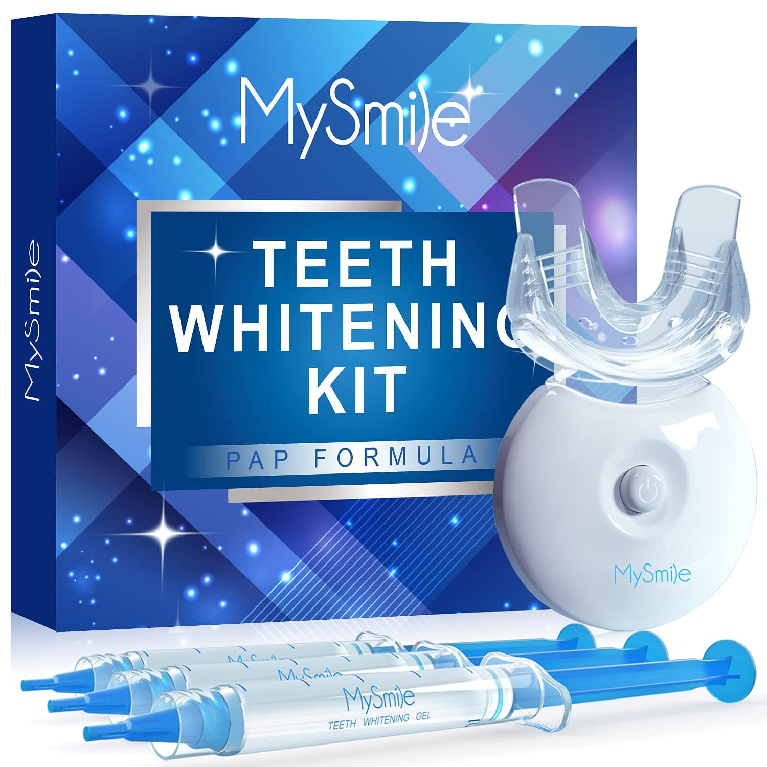 MySmile Teeth Whitening Kit, Non-Sensitive Teeth Whitener Kit with 3 Teeth Whitening Gel & Light, 10 Min Fast-Result Home Tooth Whitening Dental Care Help Remove Teeth Stain from Coffee,Peroxide Free