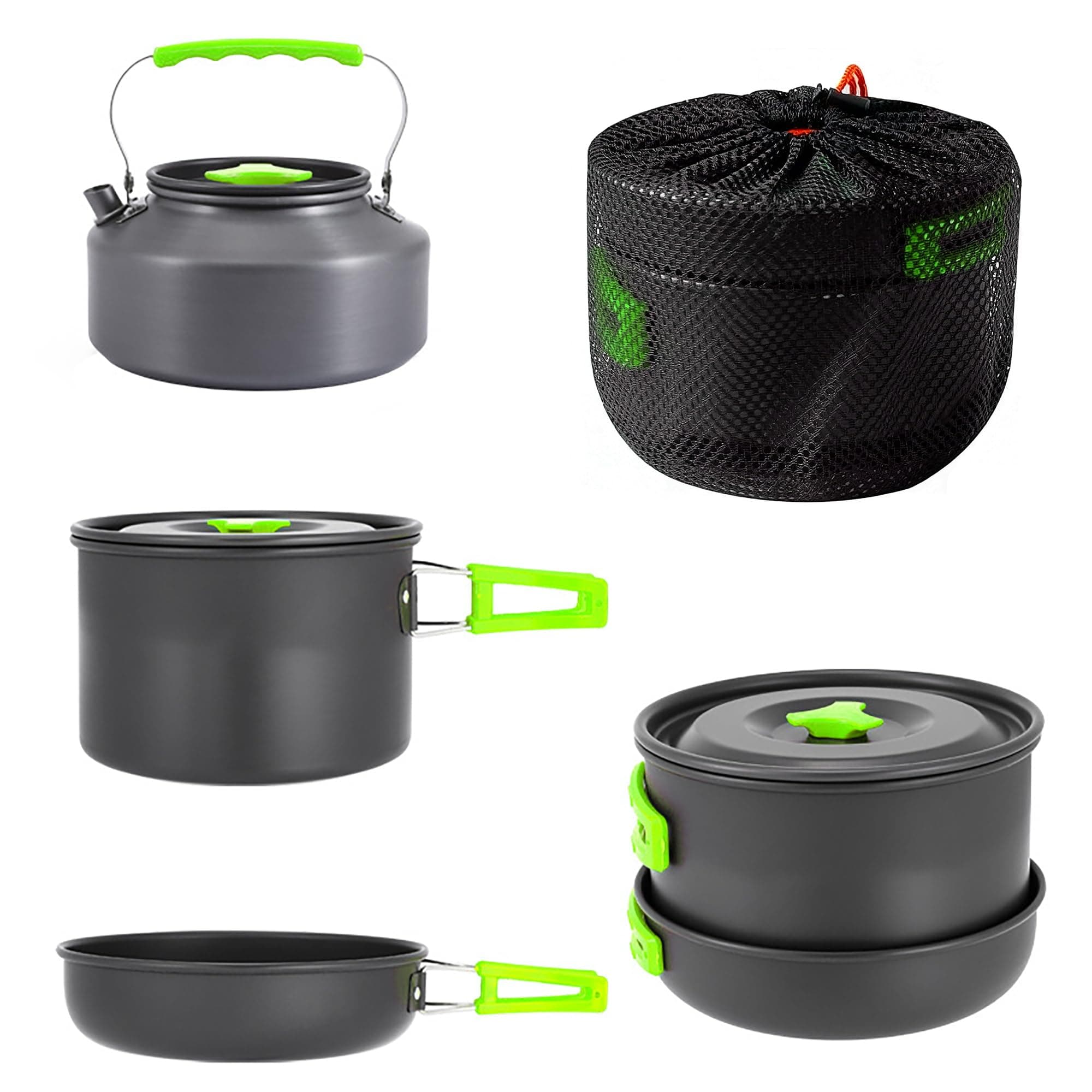 aiGear Camping Cooking Set/Cooking Mess Kit | Outdoor Camping Essentials - Pot Pan and Kettle | Portable Lightweight Aluminum | for 2-3 People to Backpacking Hiking Trekking Picnic