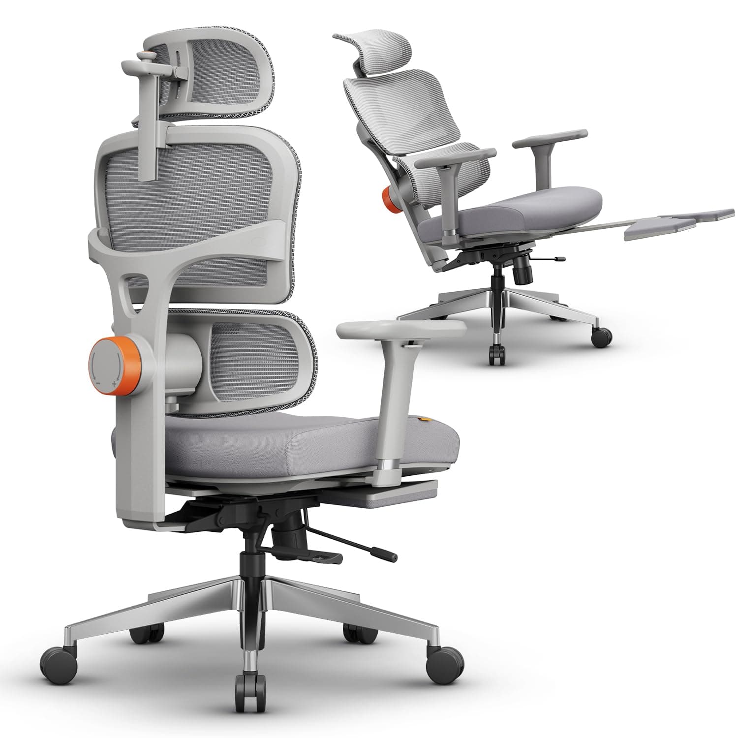Premium Ergonomic Office Chair for Work from Home, Computer Chair with Adaptive Lumbar Support & Headrest, 4D Armrest, Footrest & Recline, Desk Mesh Chair for Office/Home (Grey)