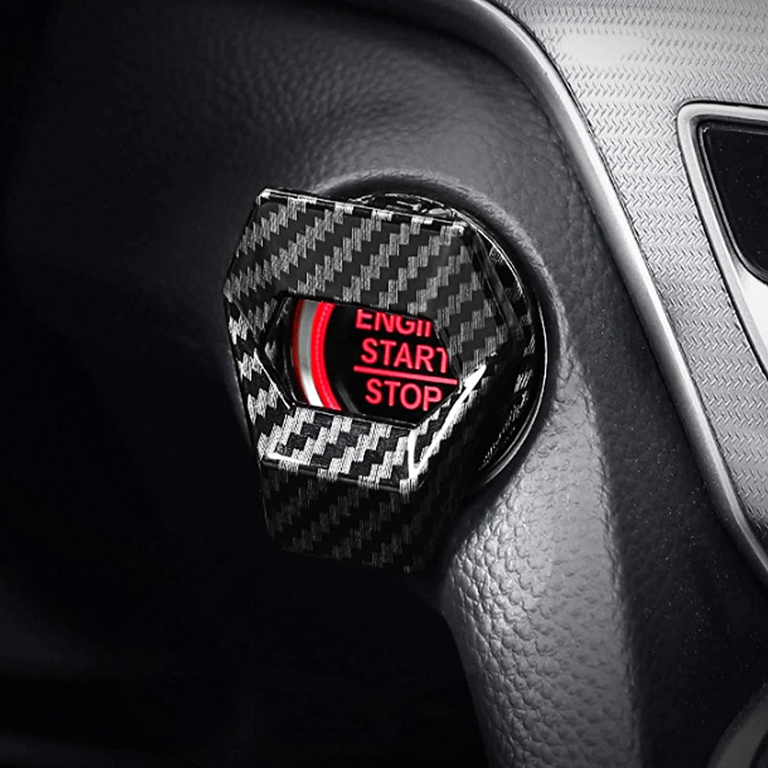 AutoBizarre Car Engine Ignition Start Stop Switch Button Black Carbon Fiber Cover for Switch Protection and Decoration for All Cars