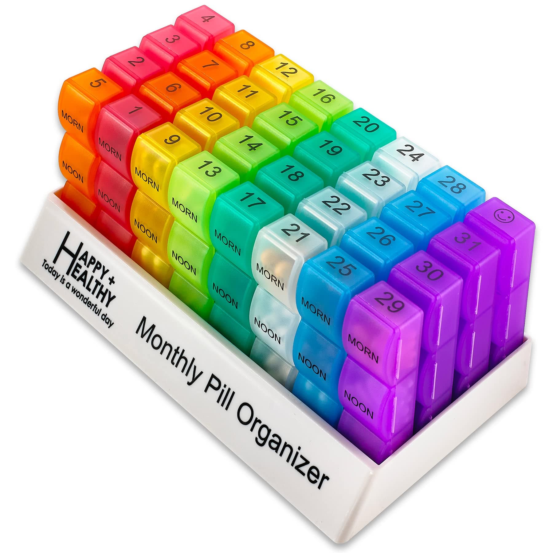MEDca Monthly Pill Organizer - Am/Pm Daily Pill Organizer 32 Compartments for Each Day, Pill Dispenser and Dispenser Caddy - BS0830J New Monthly Rainbow Morn-noon-eve