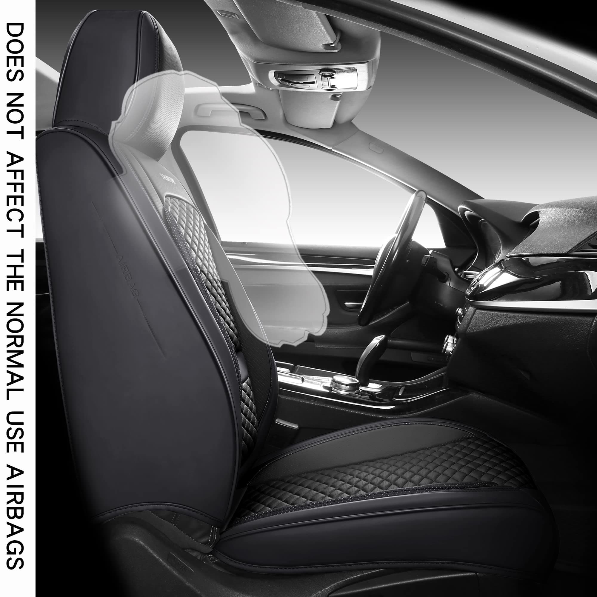 Full Coverage Faux Leather Carseat Cover Full Set Fit for Cars Trucks Sedans SUVs with Waterproof Leatherette in Auto Interior Accessories (Front Pair Black)